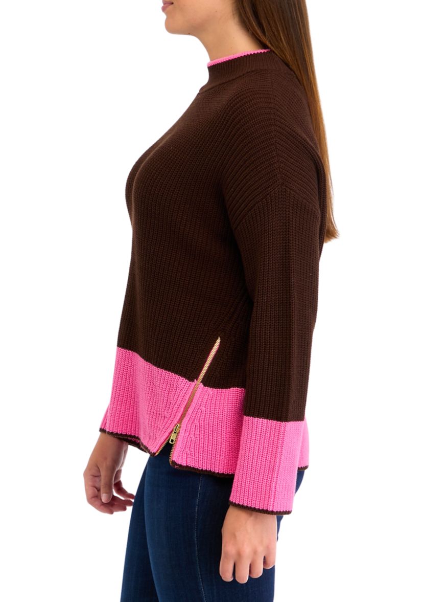 Womens Color Blocked Knit Sweater