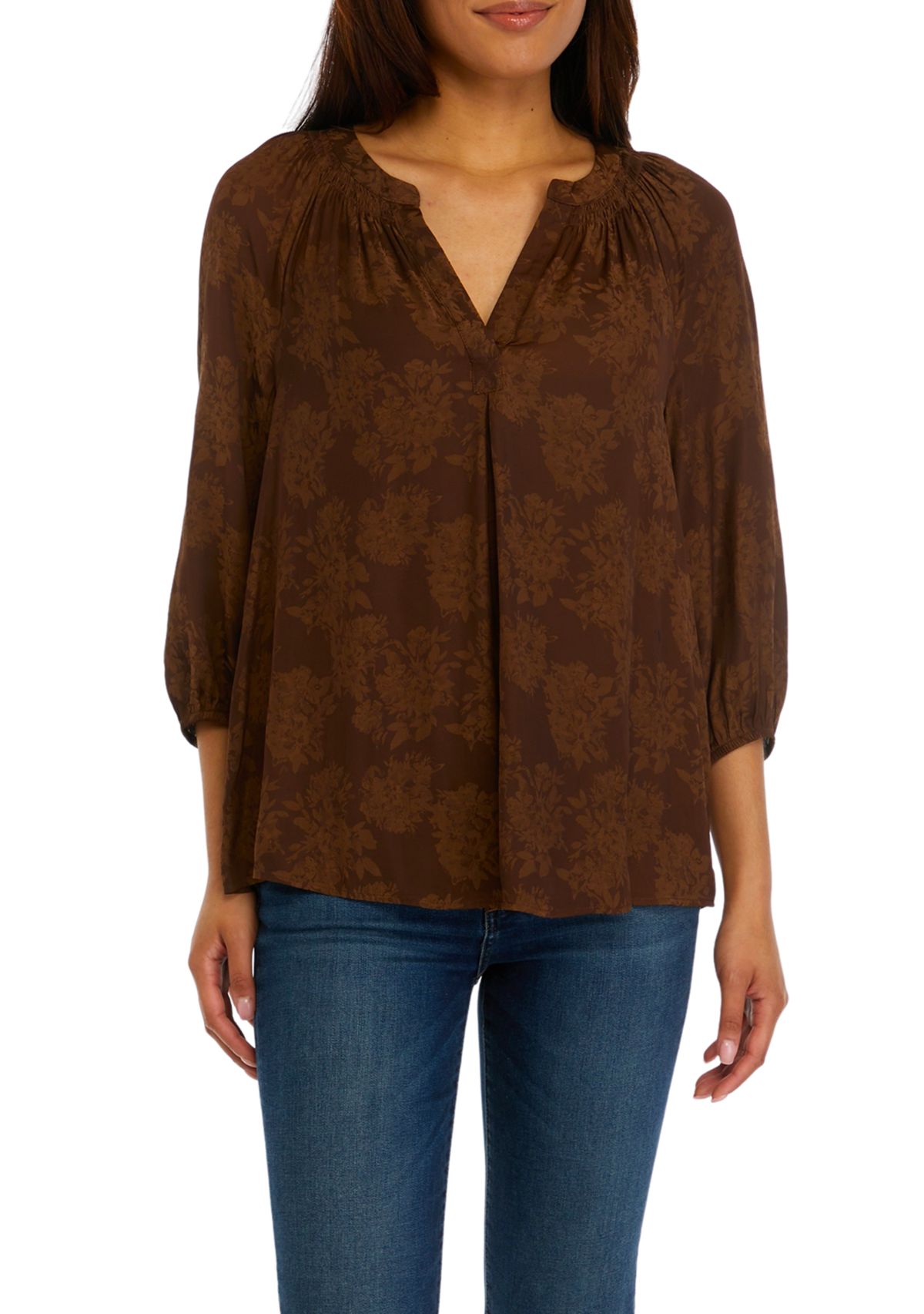 Womens Printed Peasant Top