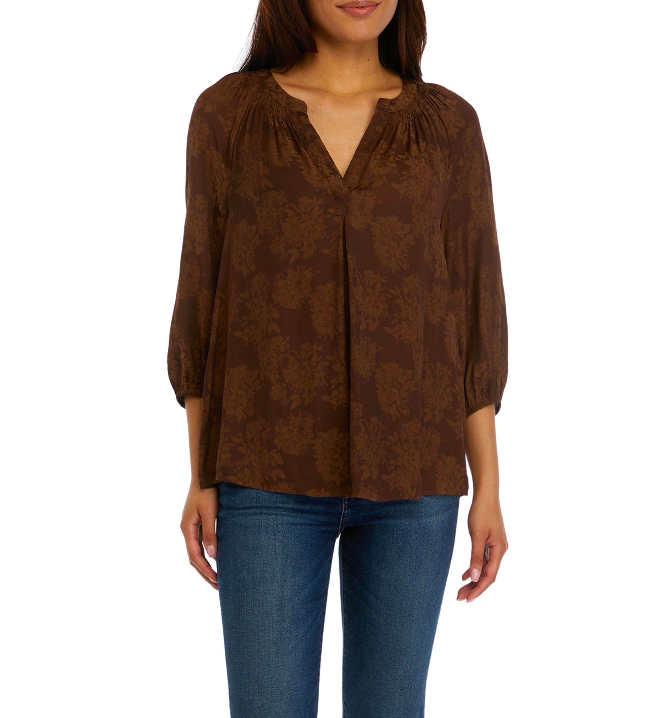 Womens Printed Peasant Top