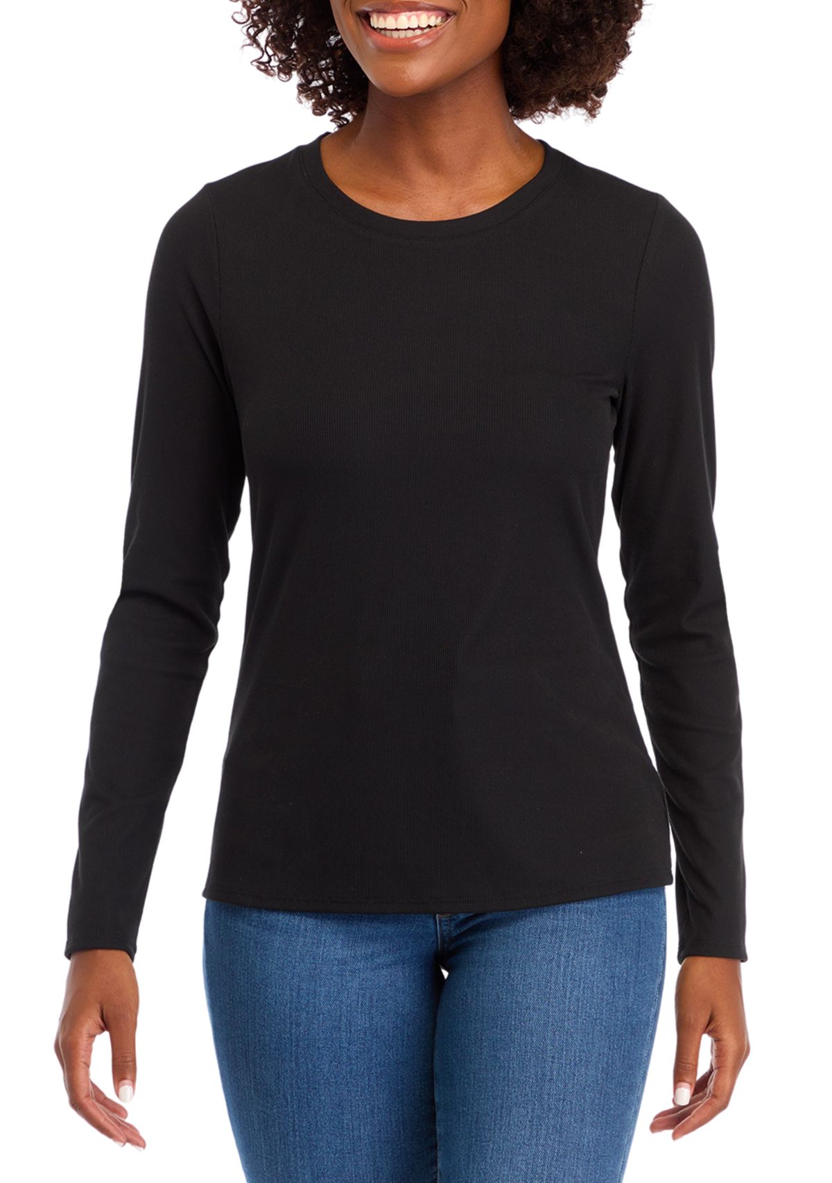 Long Sleeve Crew Neck Ribbed T-Shirt 