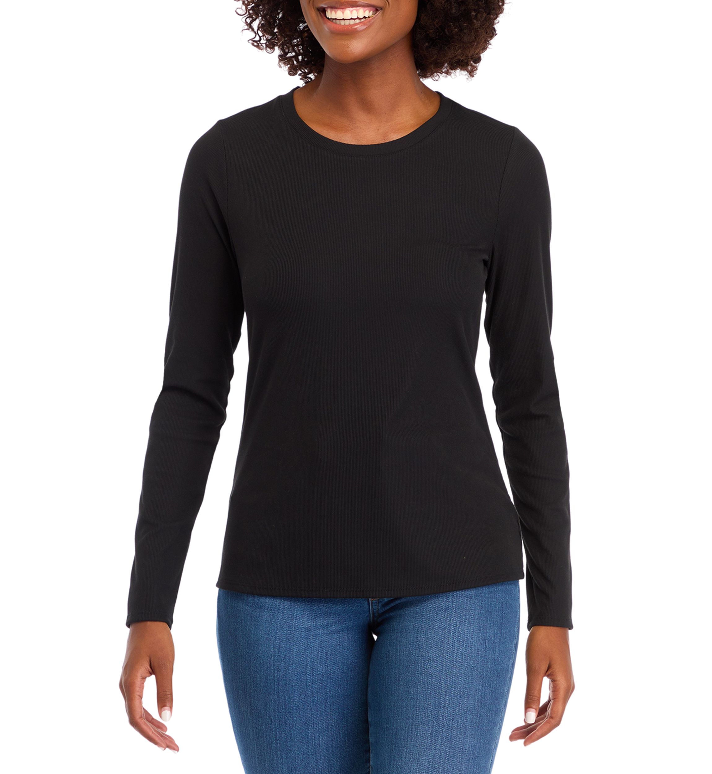 Long Sleeve Crew Neck Ribbed T-Shirt 