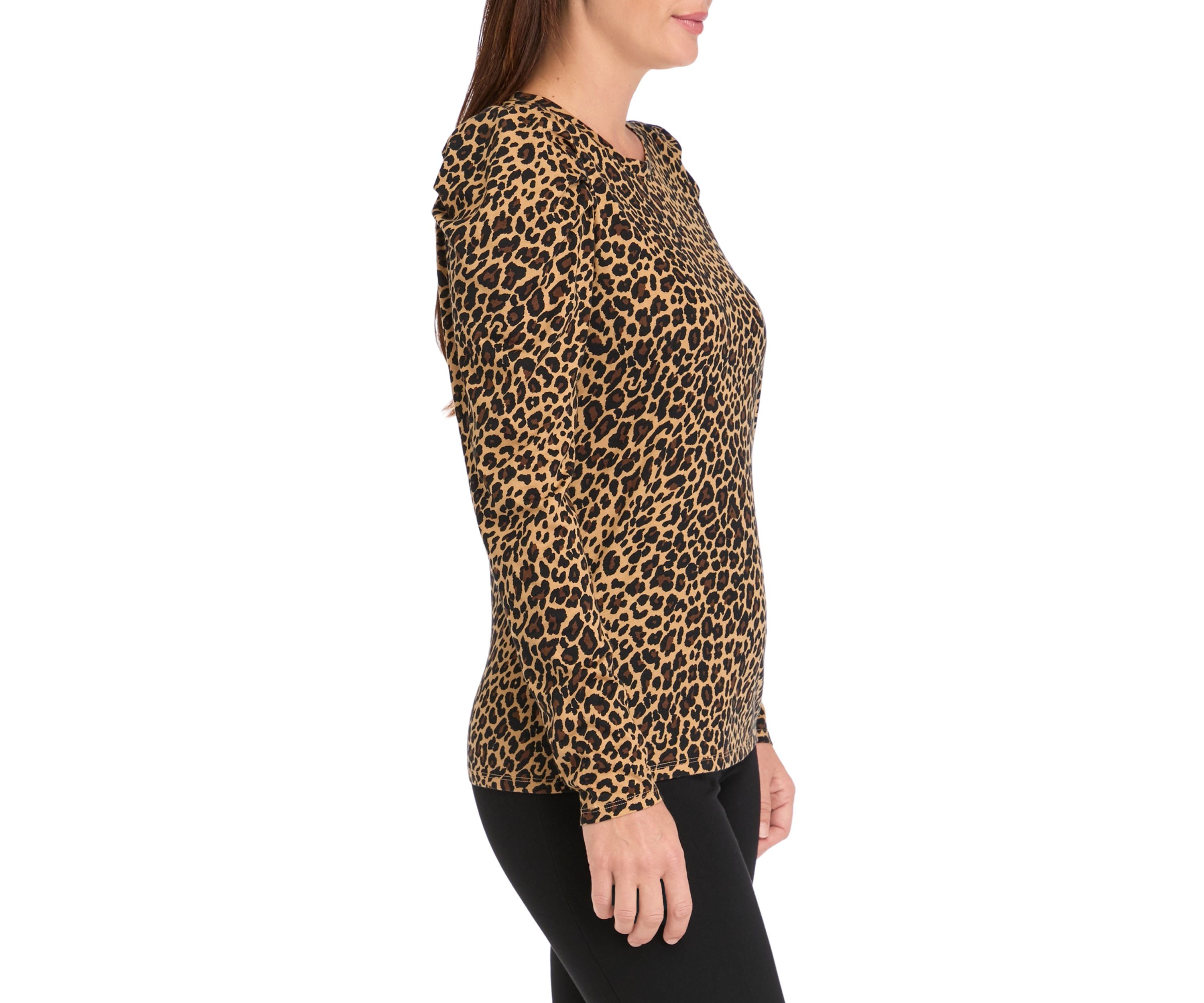 Womens Long Sleeve Pleated Shoulder T-Shirt