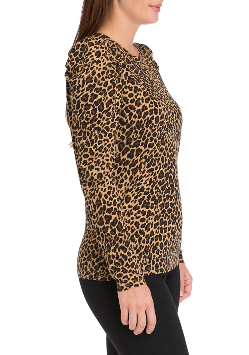 Womens Long Sleeve Pleated Shoulder T-Shirt