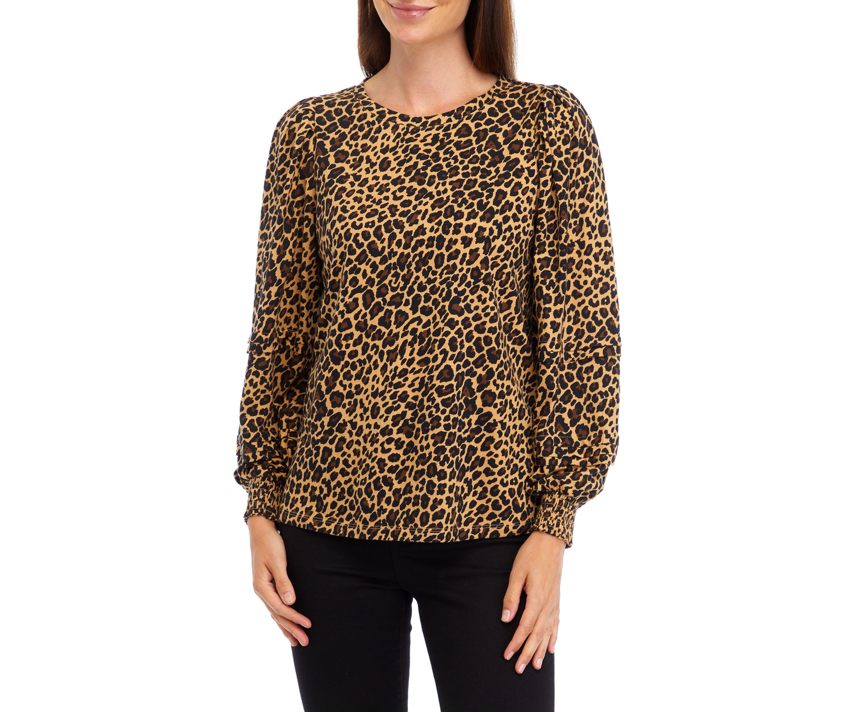 Womens Long Sleeve Pintuck Printed Blouse