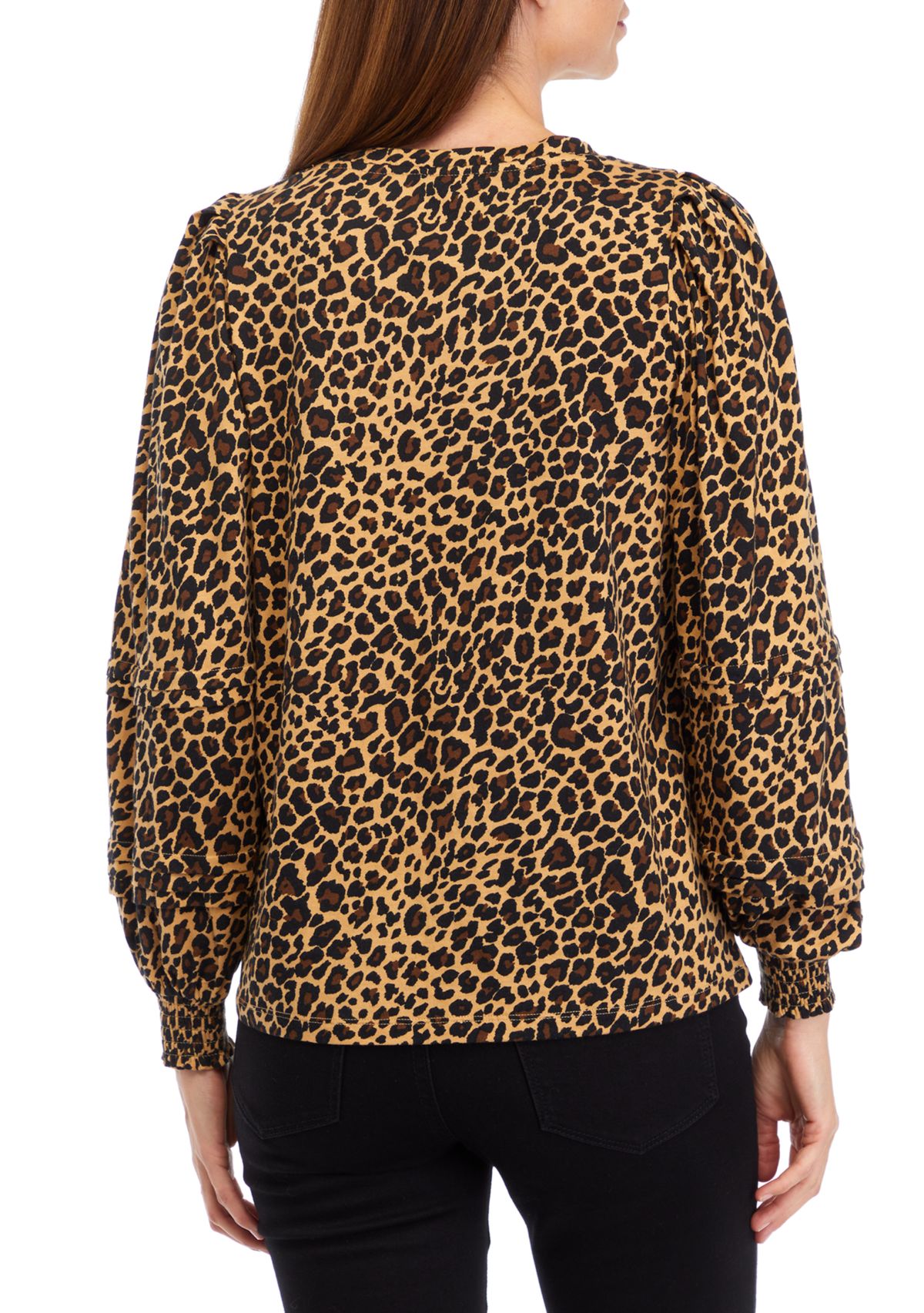 Womens Long Sleeve Pintuck Printed Blouse