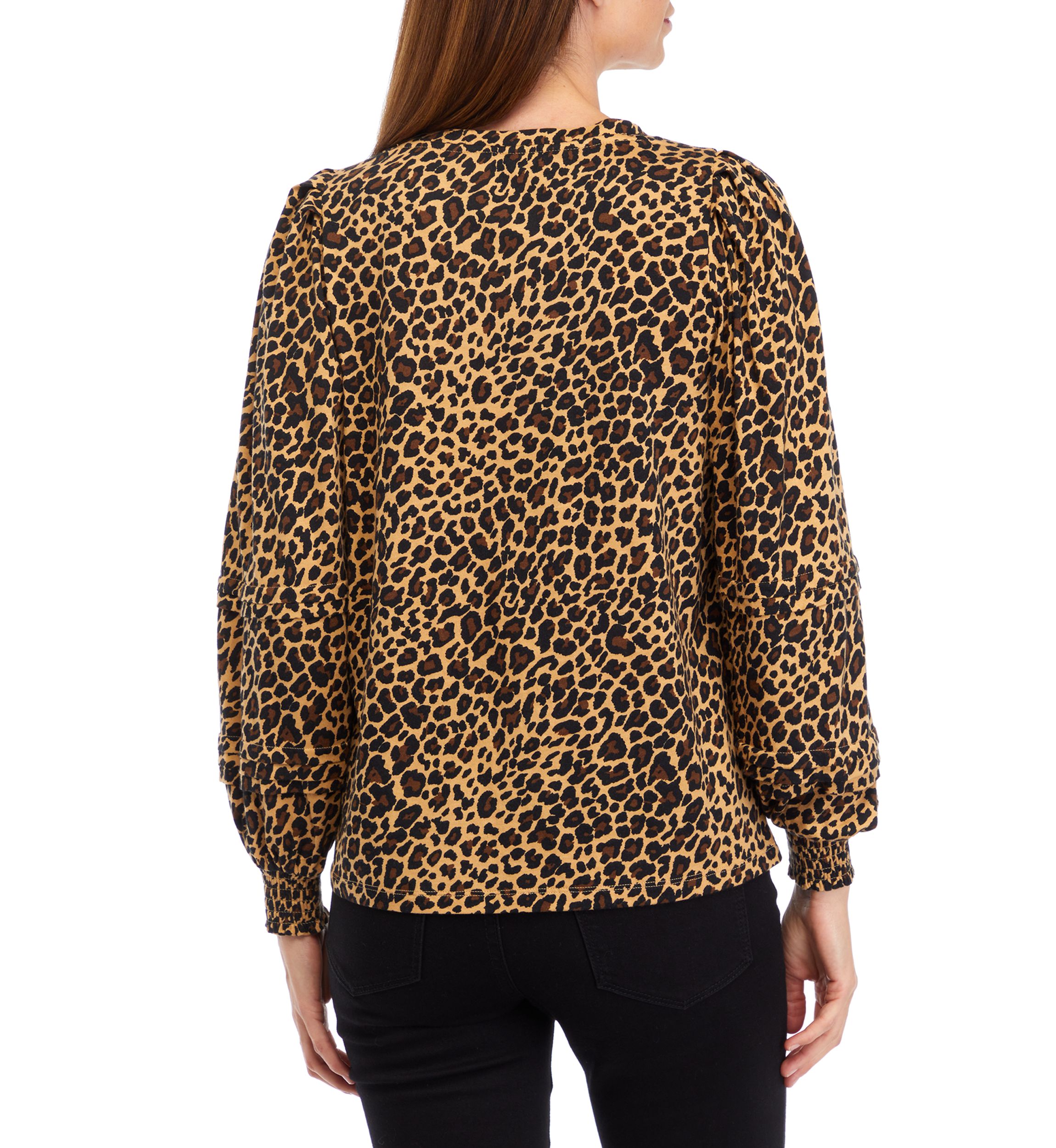 Womens Long Sleeve Pintuck Printed Blouse