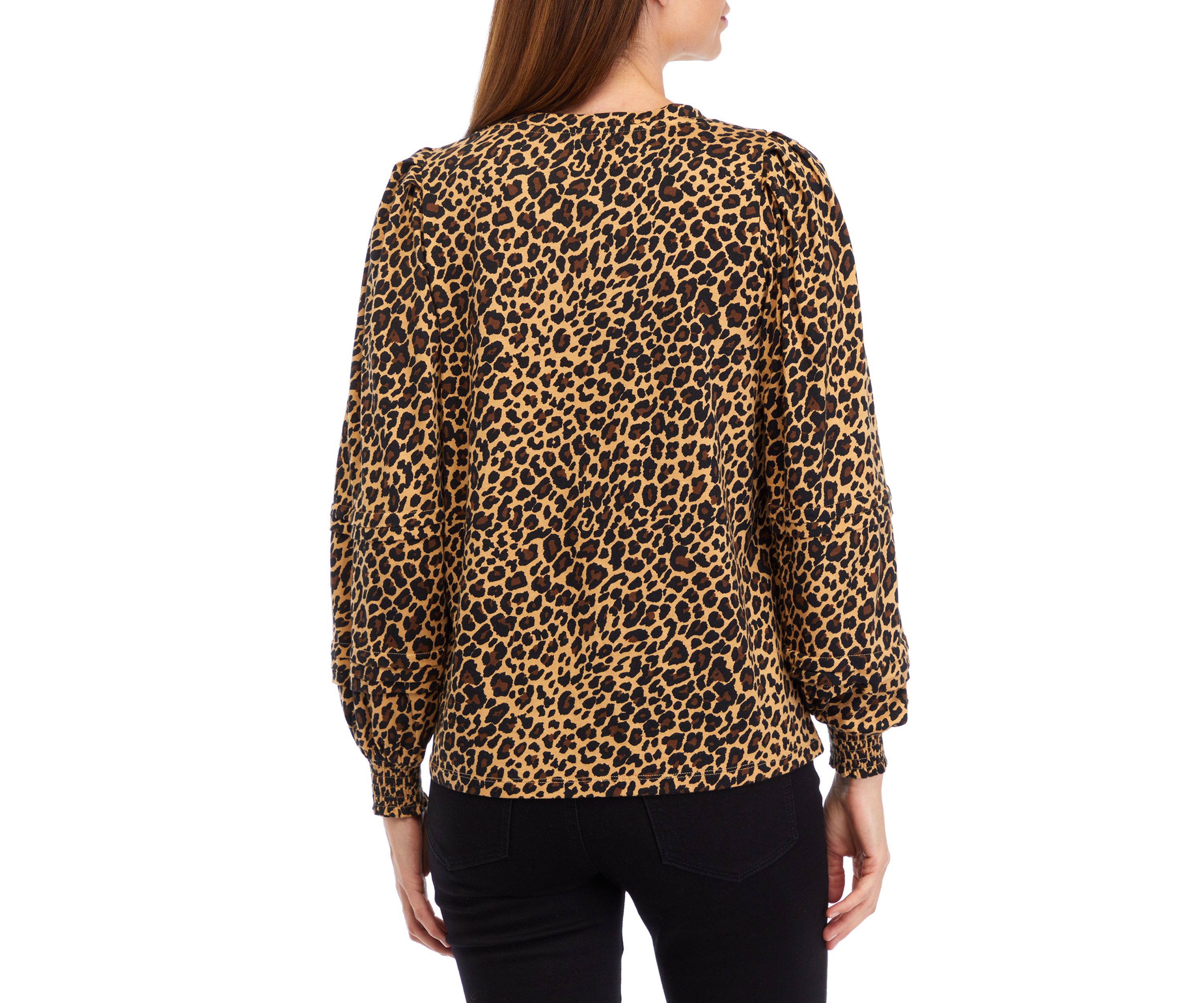 Womens Long Sleeve Pintuck Printed Blouse