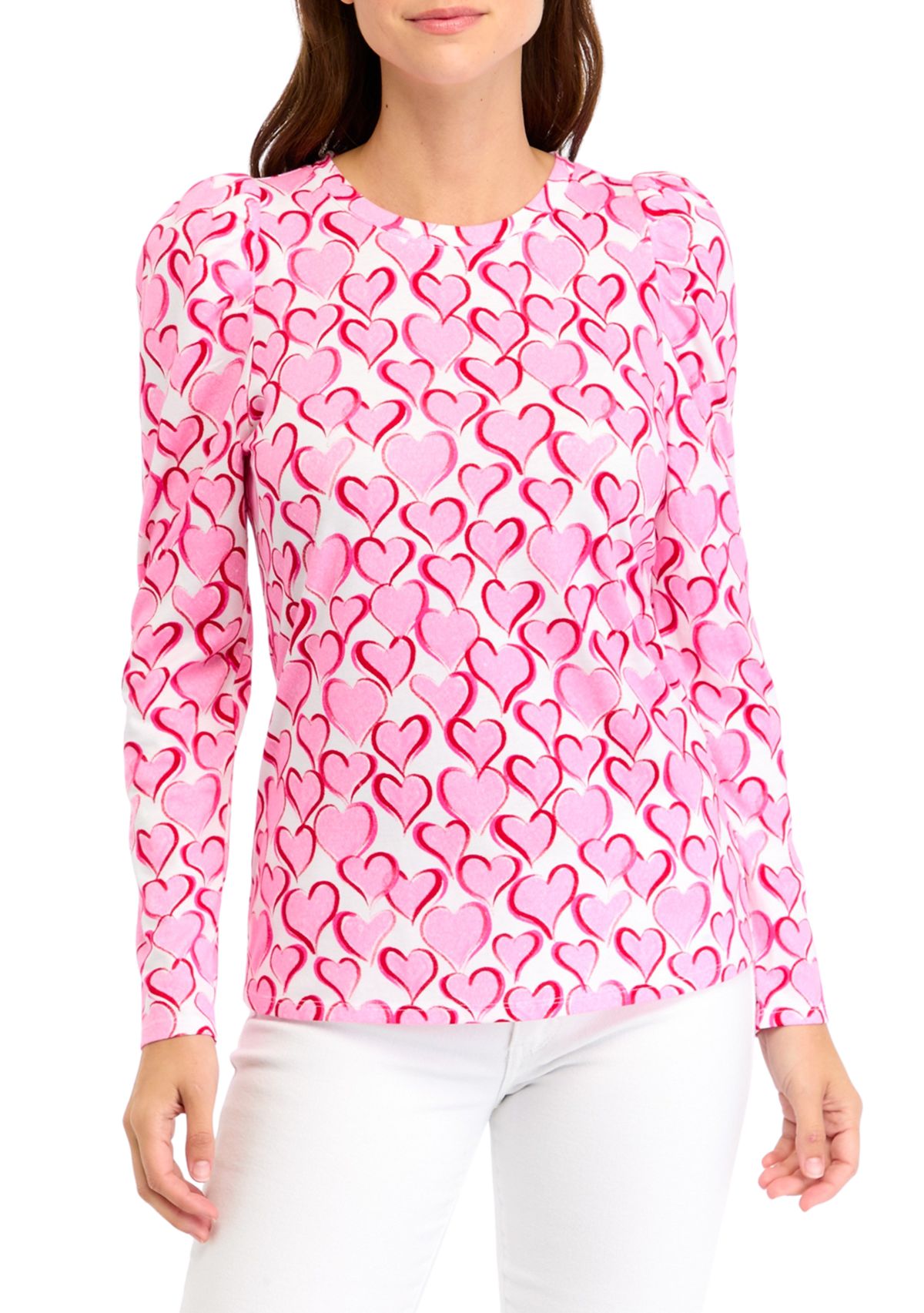 Womens Long Puff Sleeve Printed T-Shirt