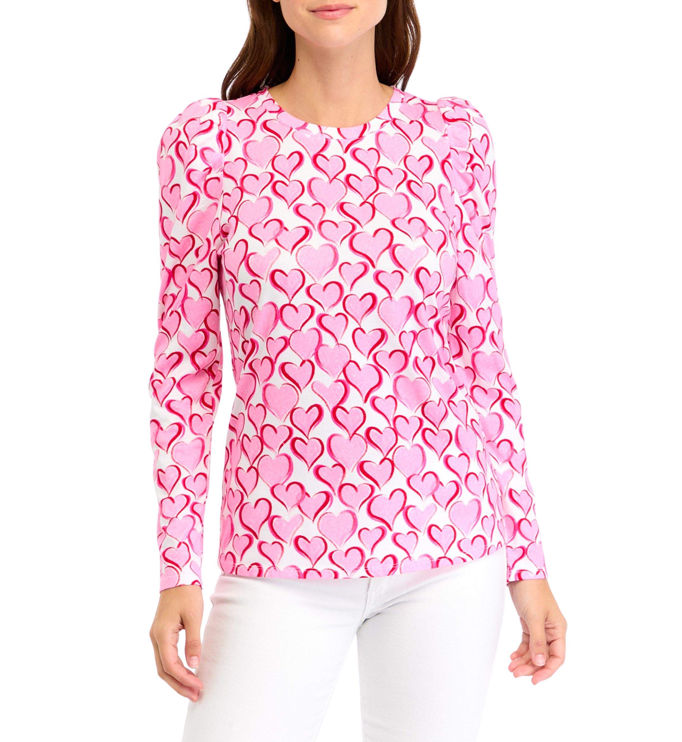 Womens Long Puff Sleeve Printed T-Shirt