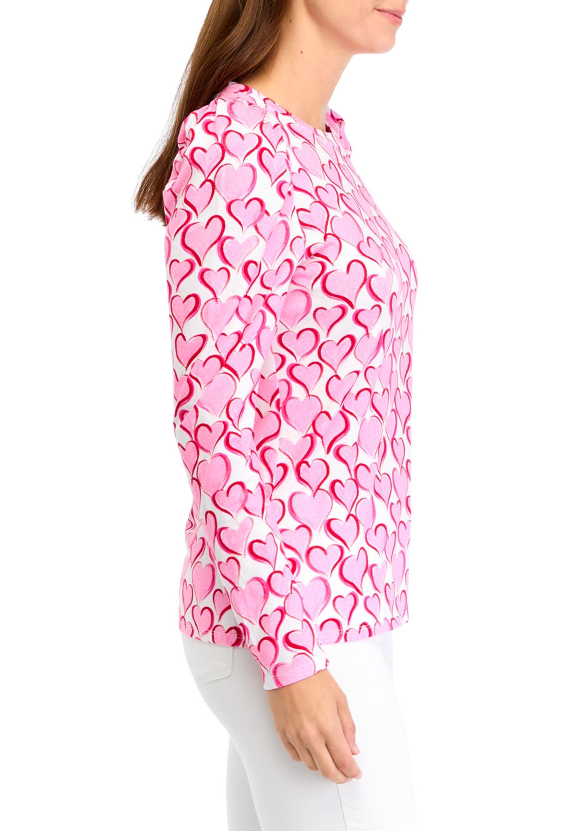 Womens Long Puff Sleeve Printed T-Shirt