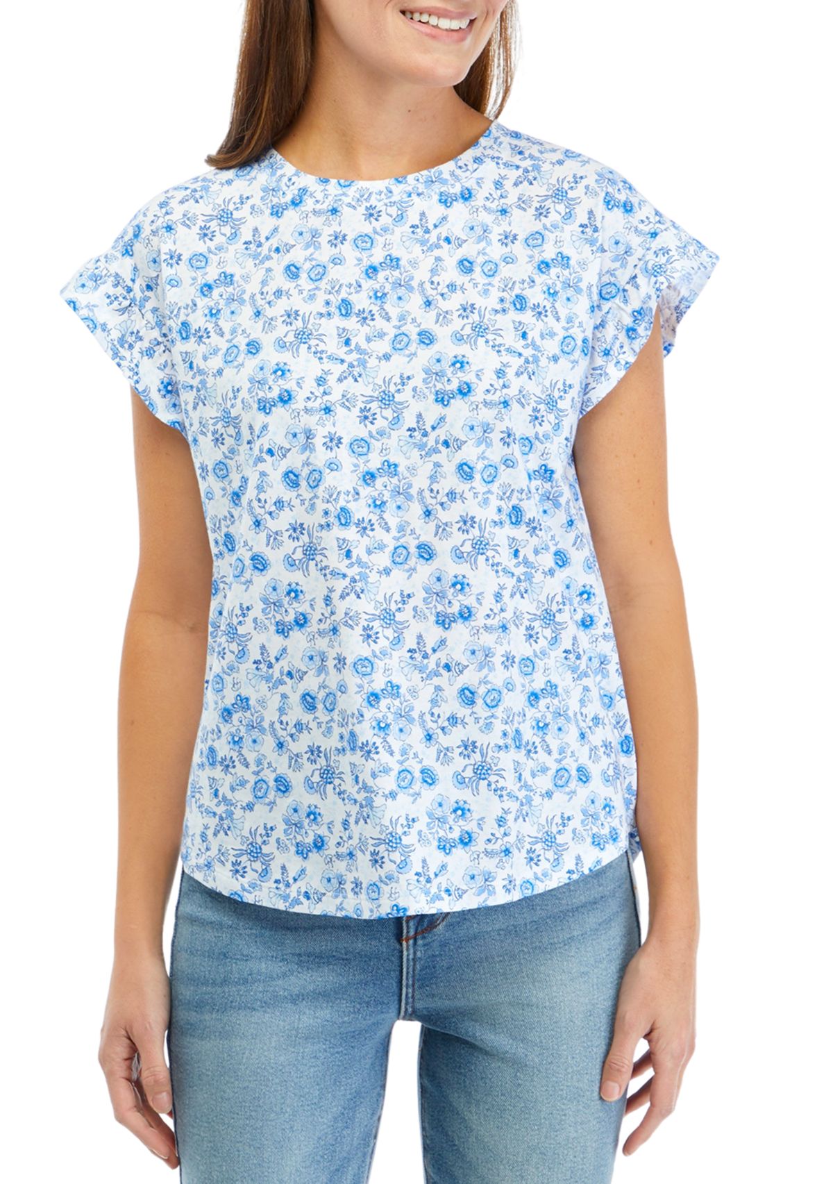 Womens Ruffle Printed T-Shirt