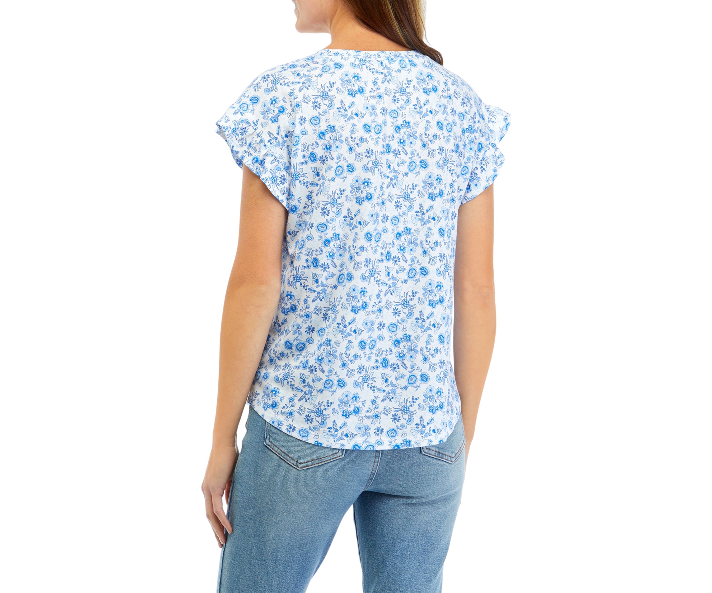 Womens Ruffle Printed T-Shirt