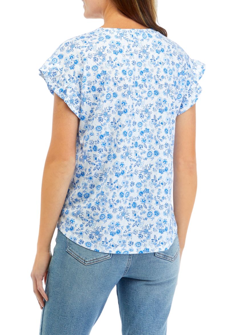 Womens Ruffle Printed T-Shirt
