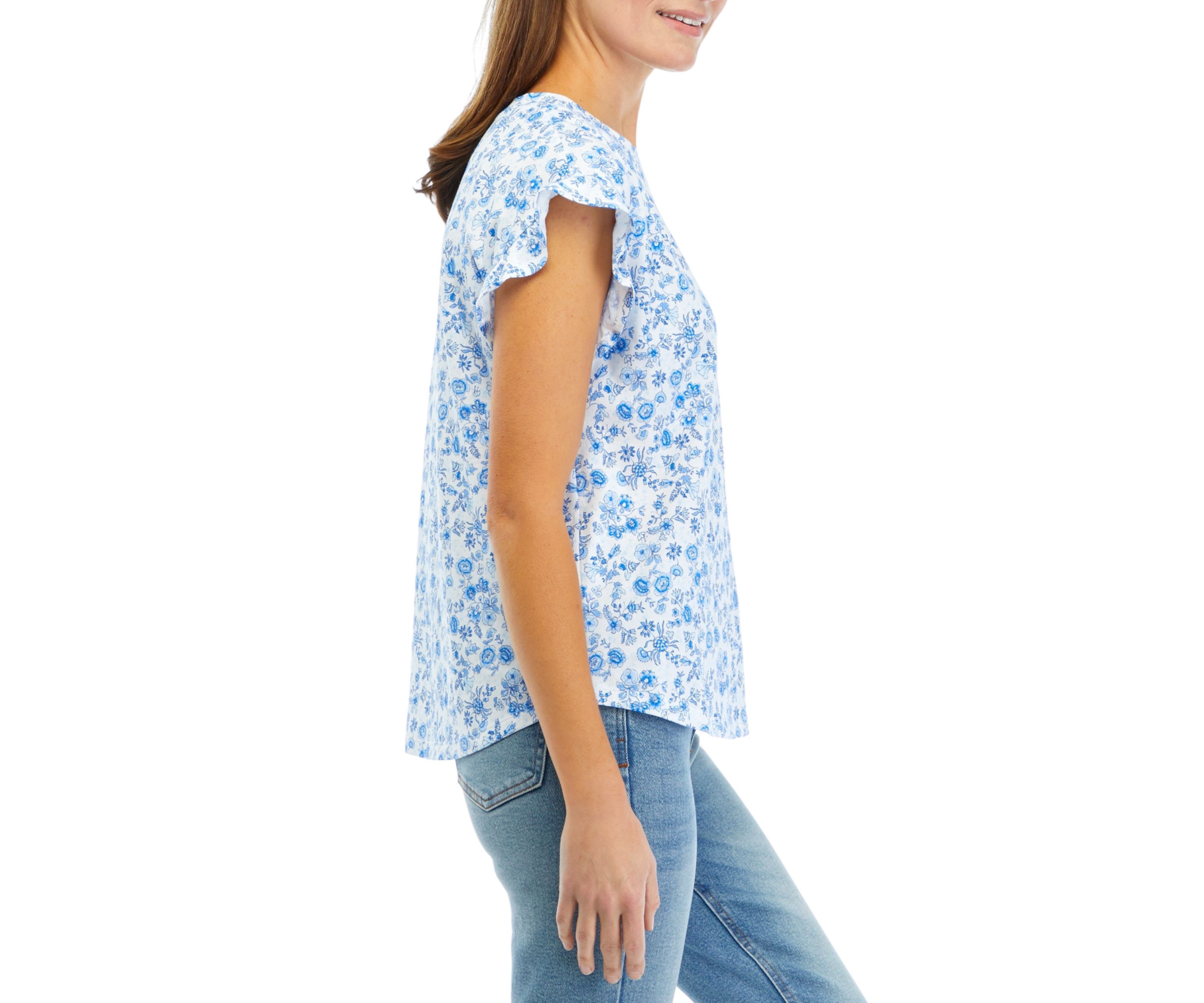 Womens Ruffle Printed T-Shirt
