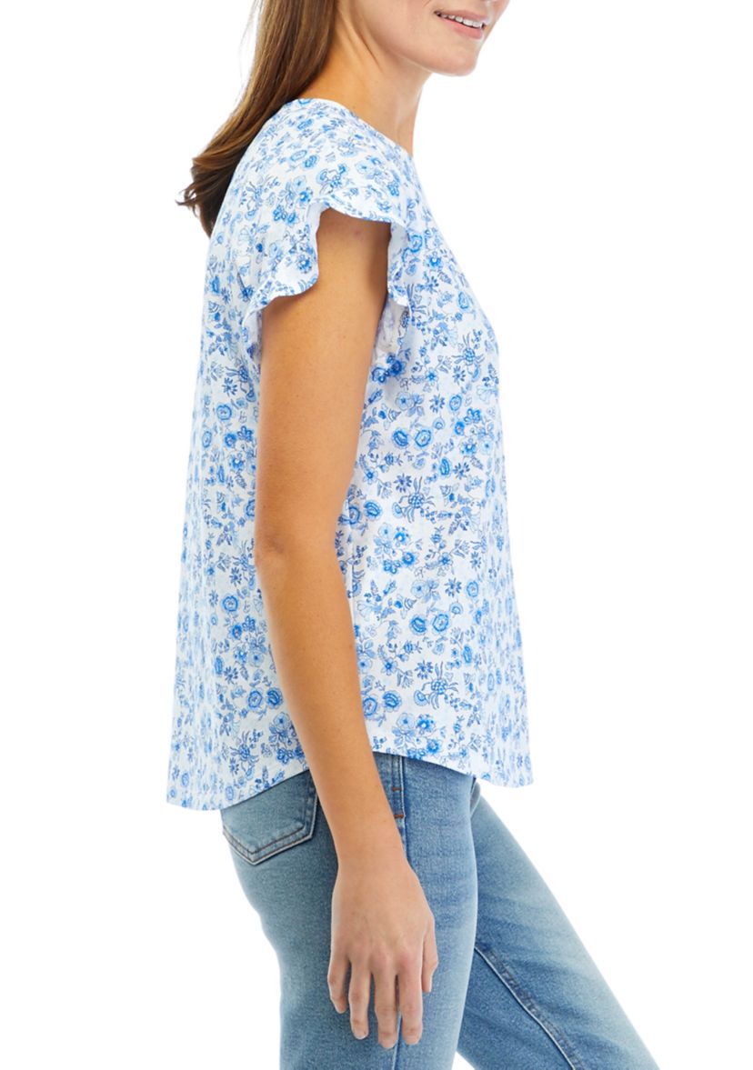 Womens Ruffle Printed T-Shirt