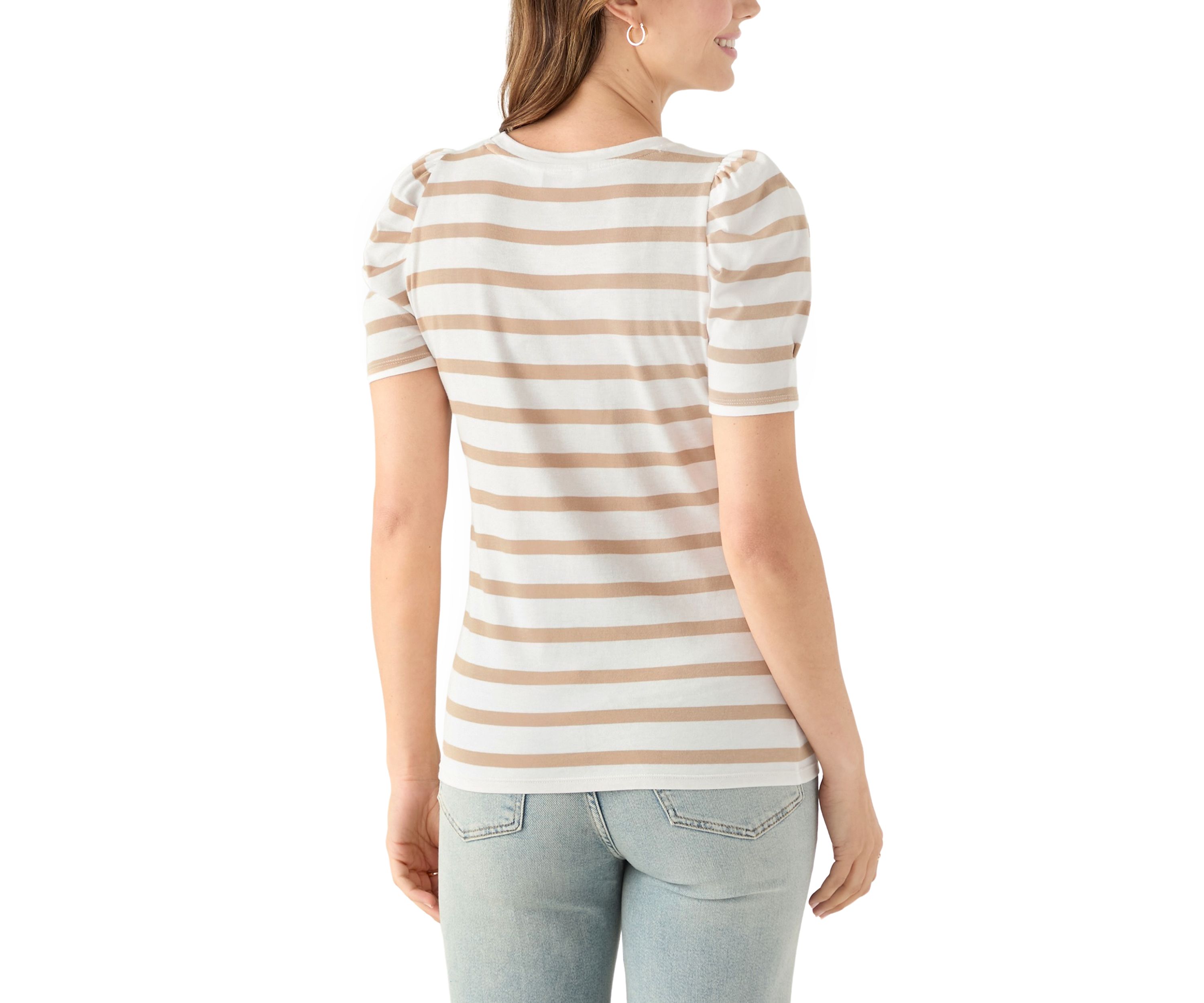 Womens Short Puff Sleeve Printed T-Shirt