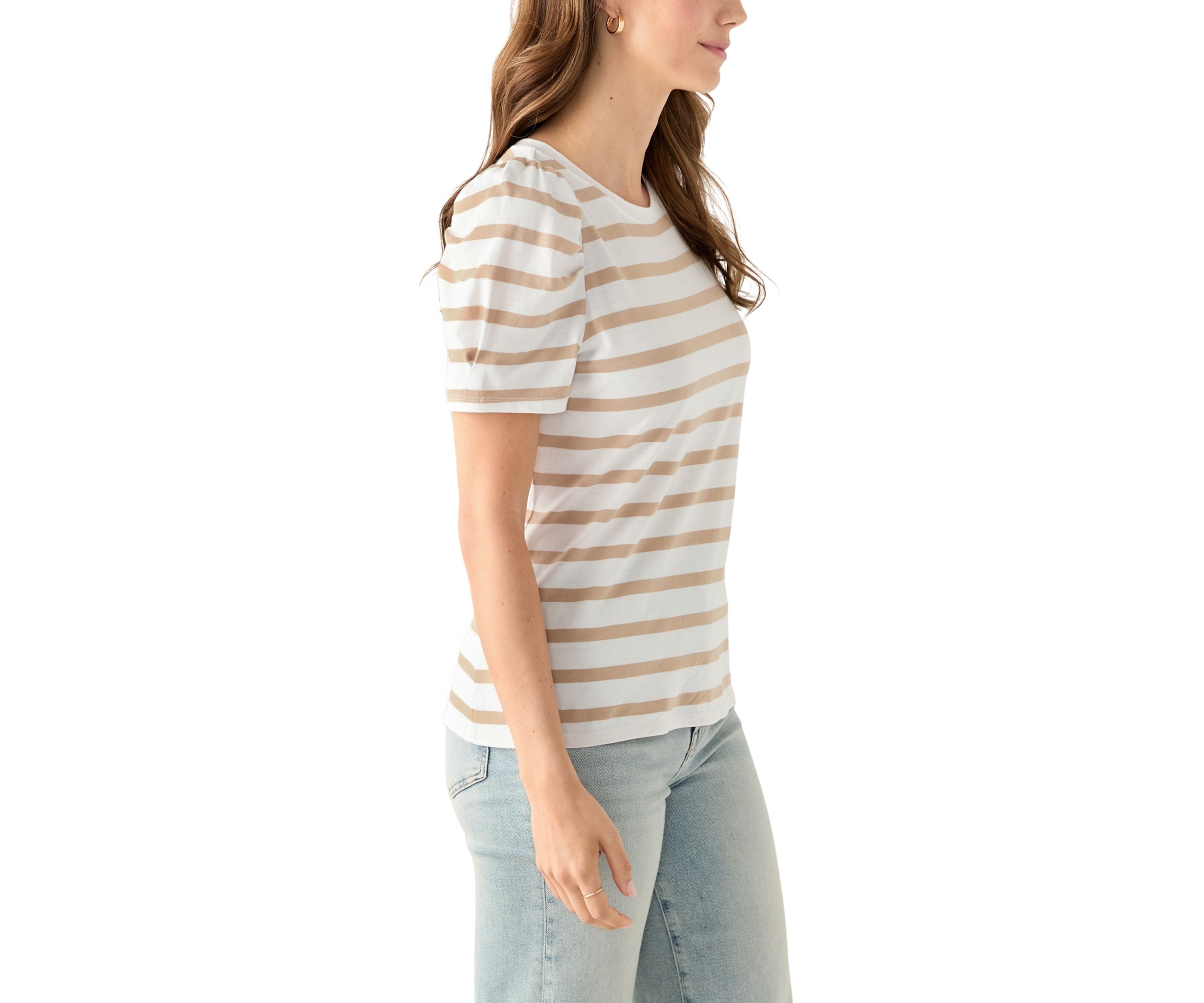 Womens Short Puff Sleeve Printed T-Shirt