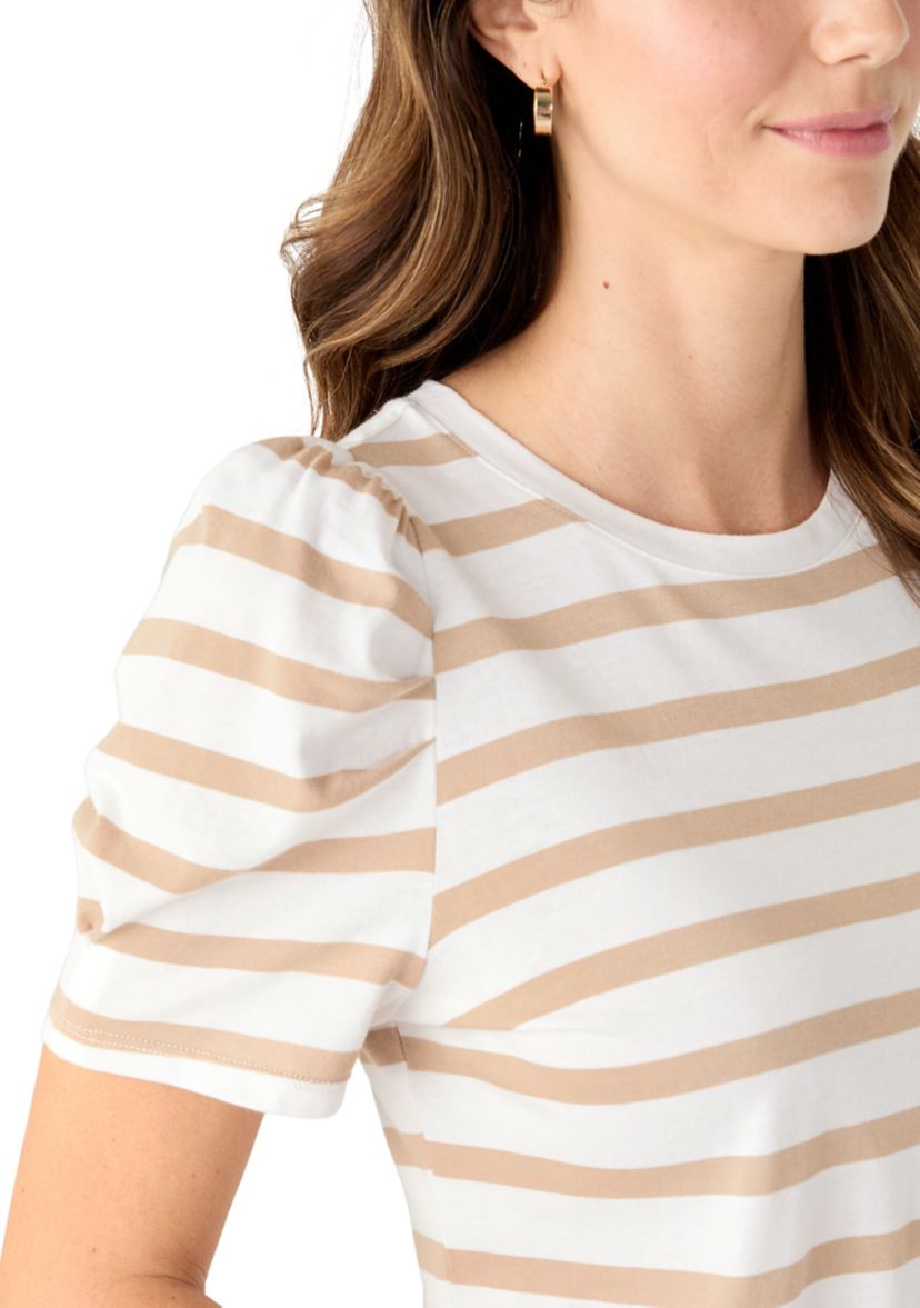 Womens Short Puff Sleeve Printed T-Shirt