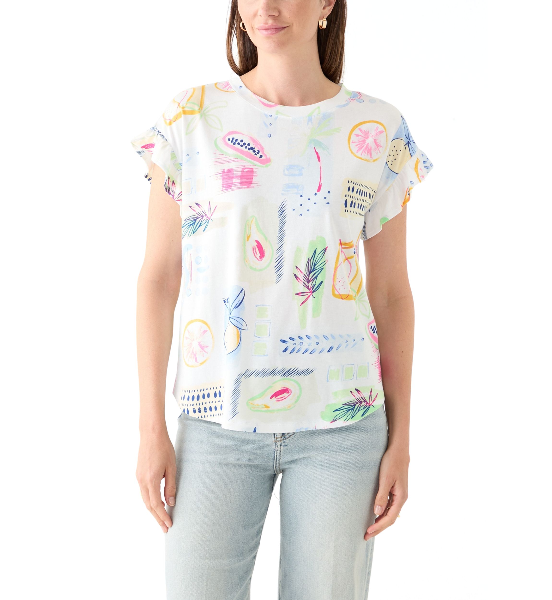 Womens Printed Ruffle Top