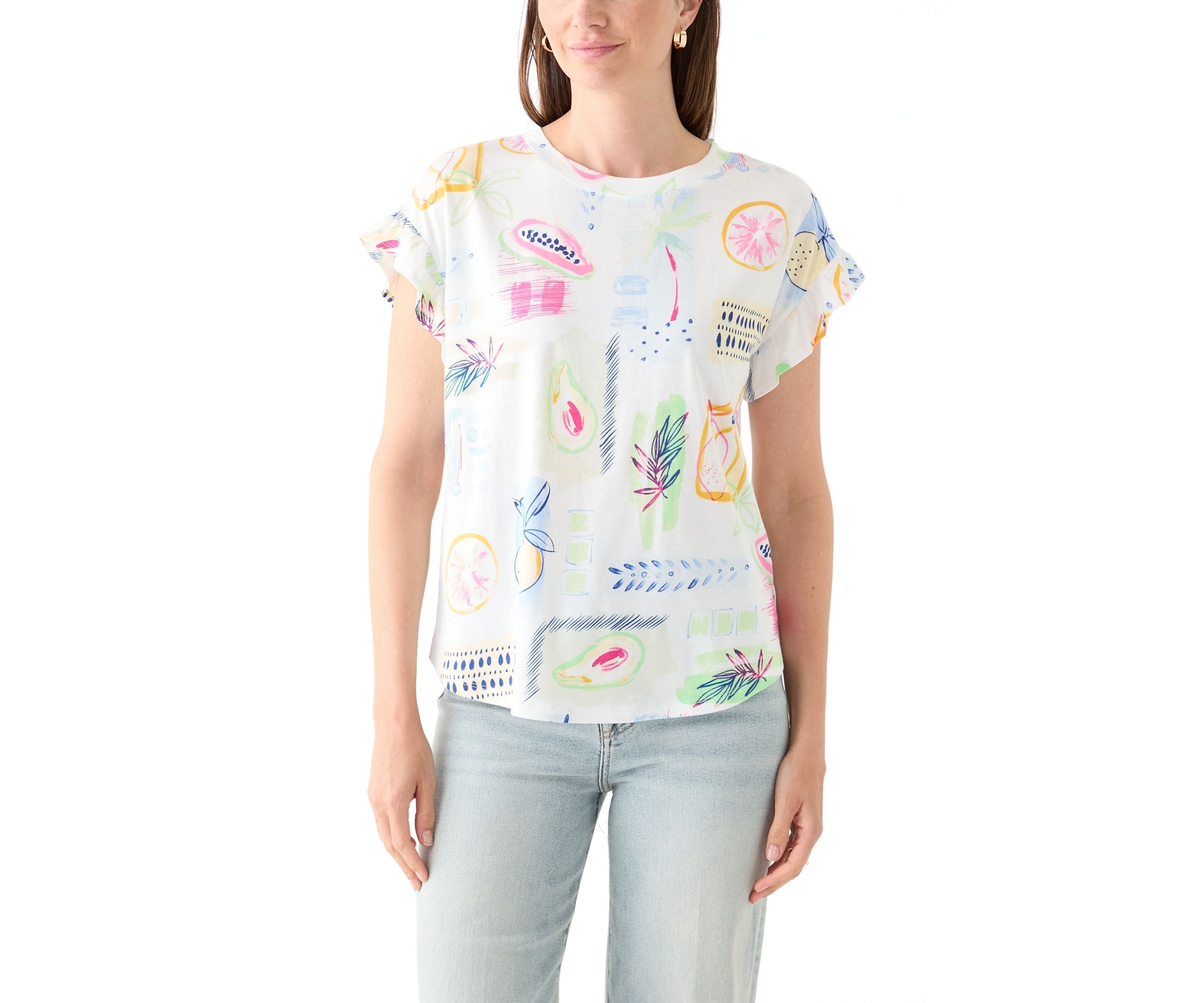 Womens Printed Ruffle Top