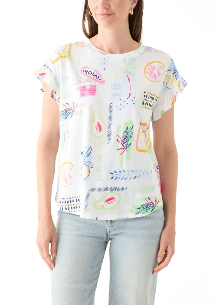 Womens Printed Ruffle Top