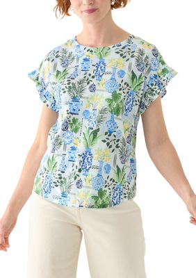 Crown & Ivy Women's Printed Ruffle Top, XS