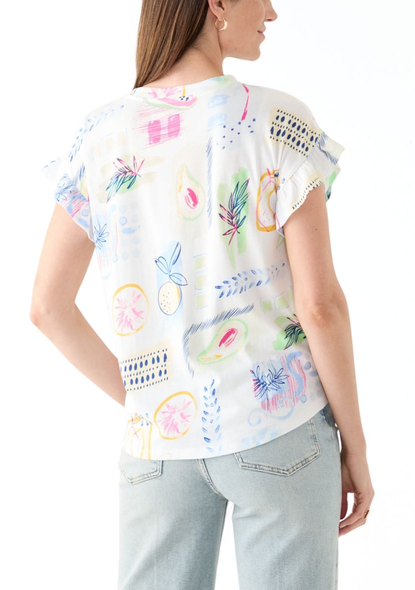 Womens Printed Ruffle Top