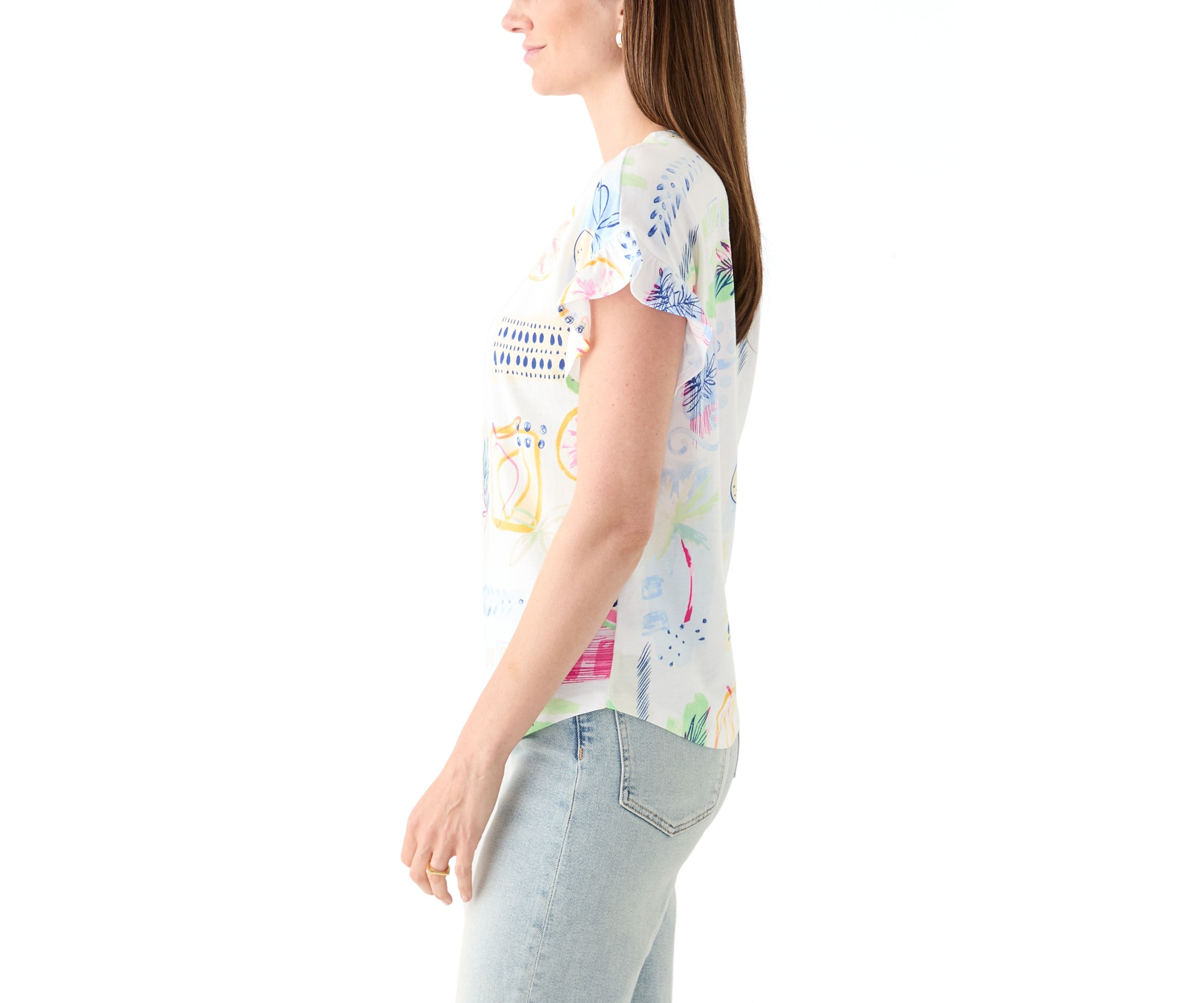 Womens Printed Ruffle Top
