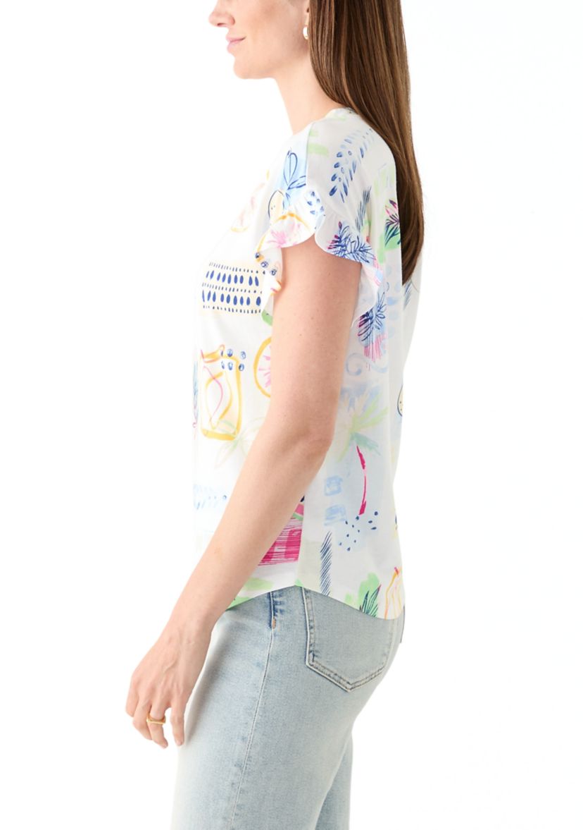 Womens Printed Ruffle Top