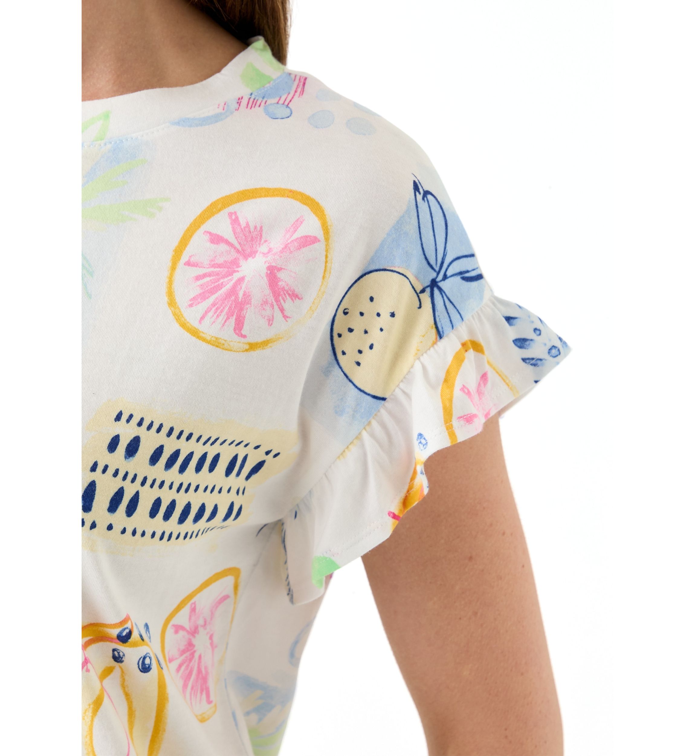 Womens Printed Ruffle Top