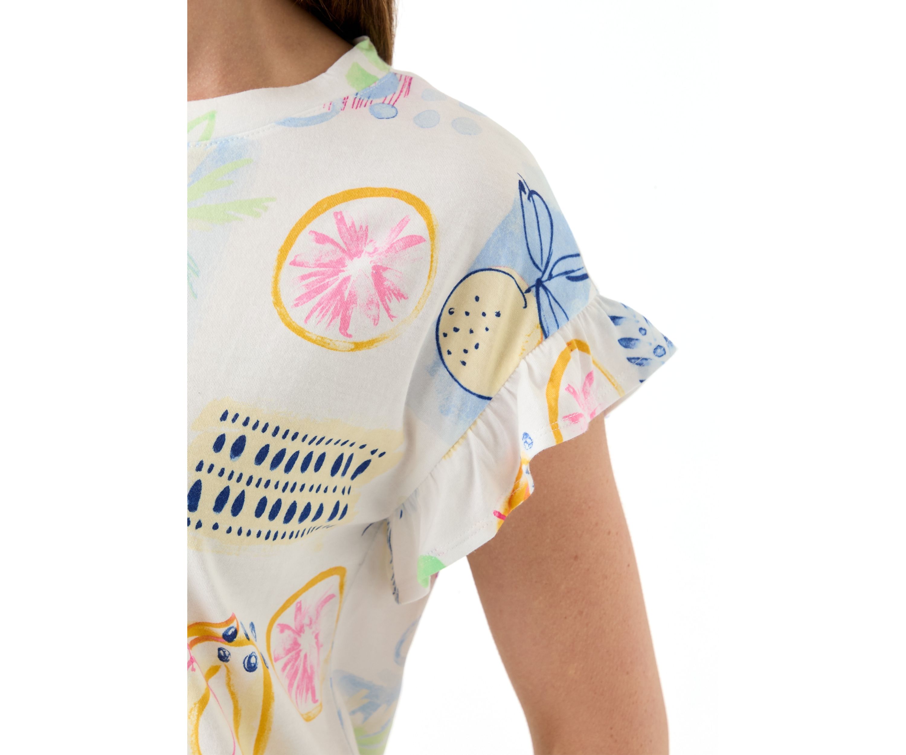 Womens Printed Ruffle Top