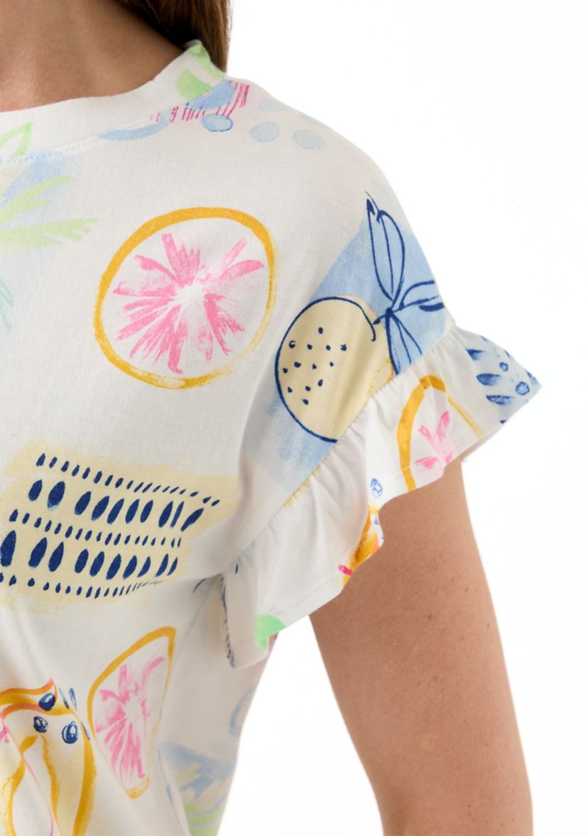 Womens Printed Ruffle Top