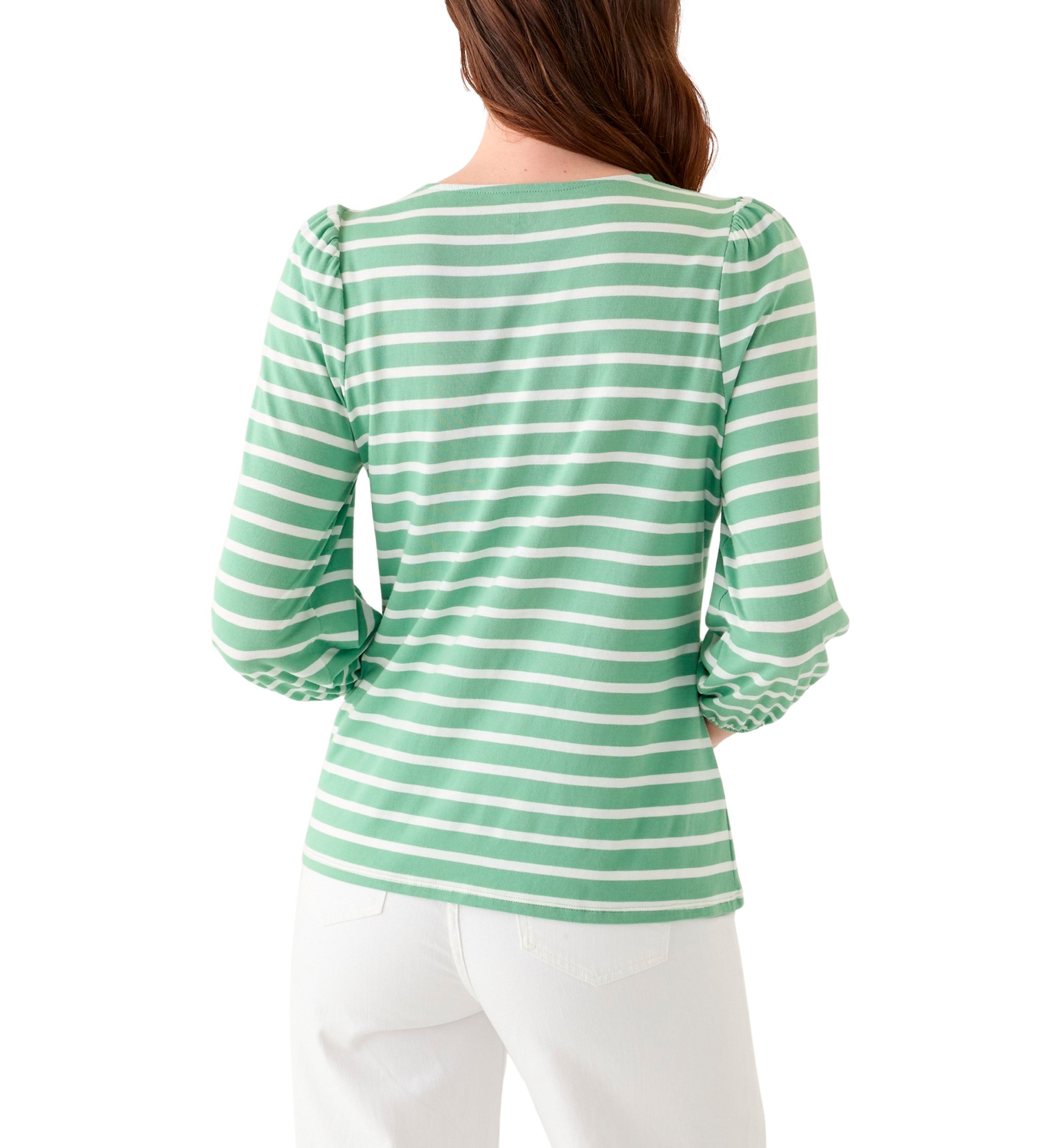 Womens 3/4 Puff Sleeve Yarn Dyed Top