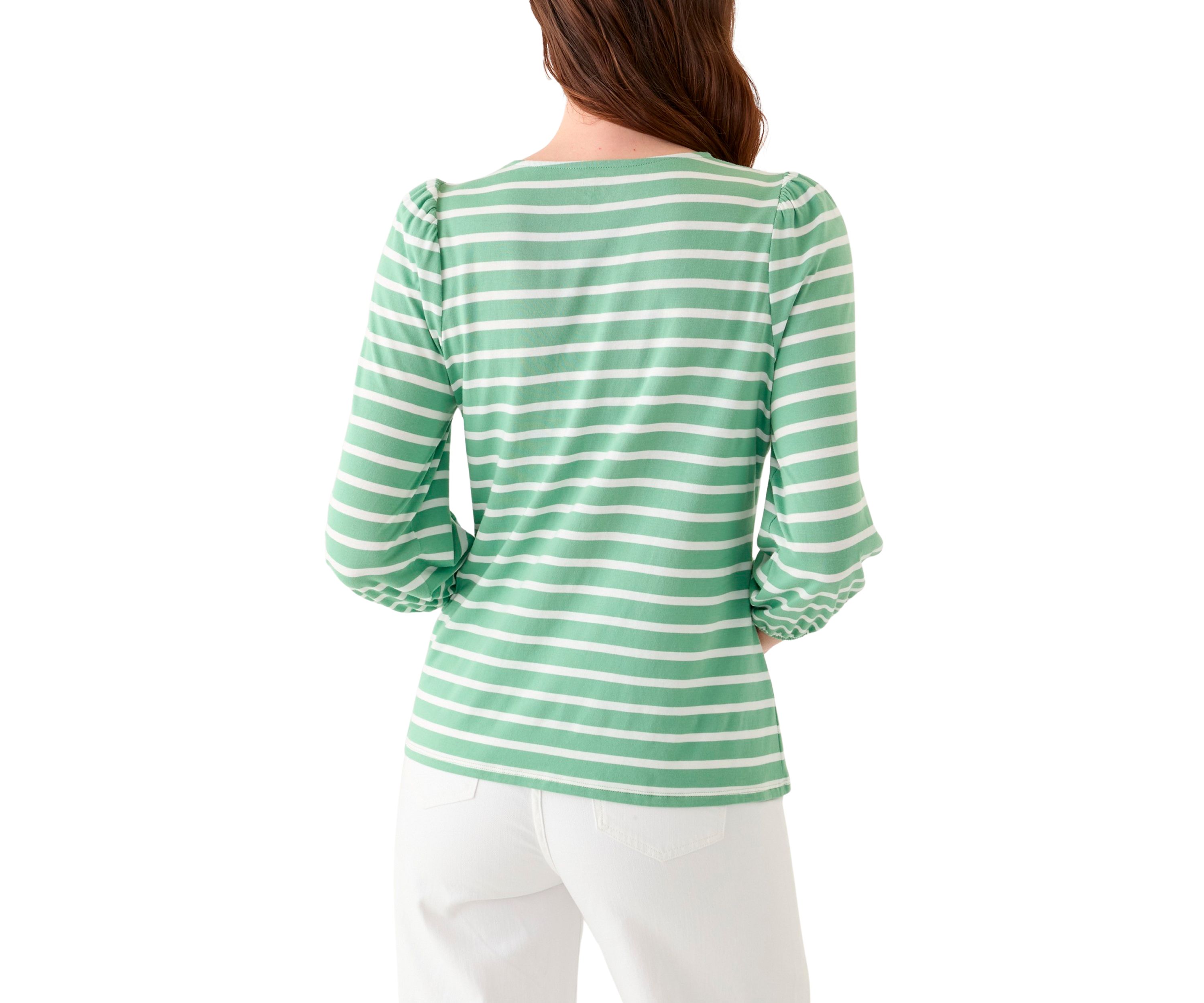 Womens 3/4 Puff Sleeve Yarn Dyed Top