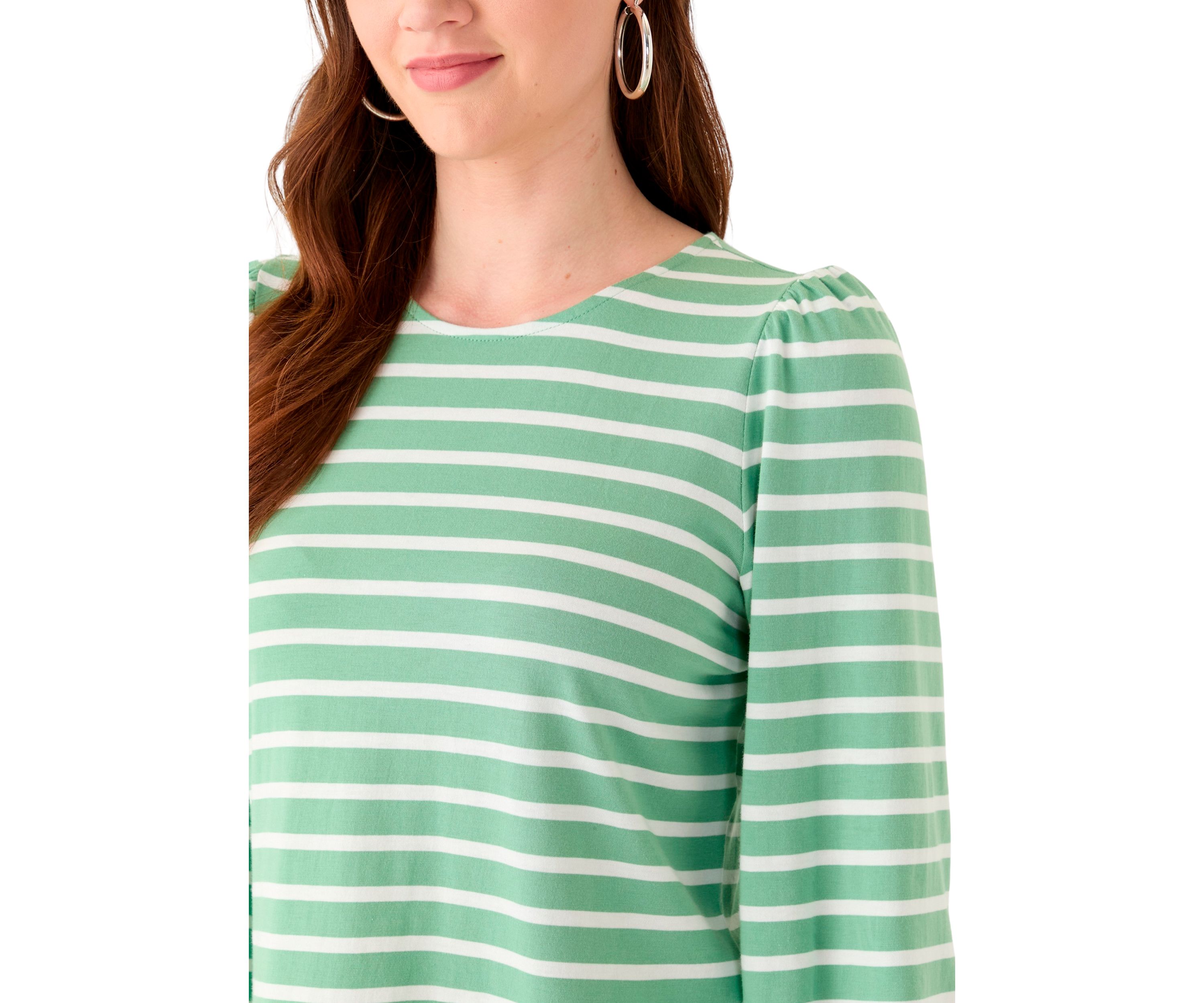 Womens 3/4 Puff Sleeve Yarn Dyed Top