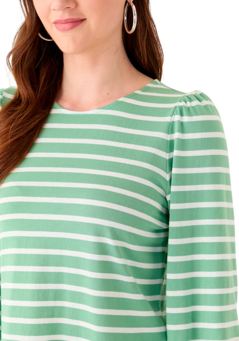 Womens 3/4 Puff Sleeve Yarn Dyed Top