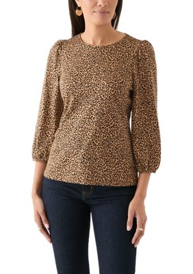 Crown & Ivy Women's 3/4 Puff Sleeve Printed Top