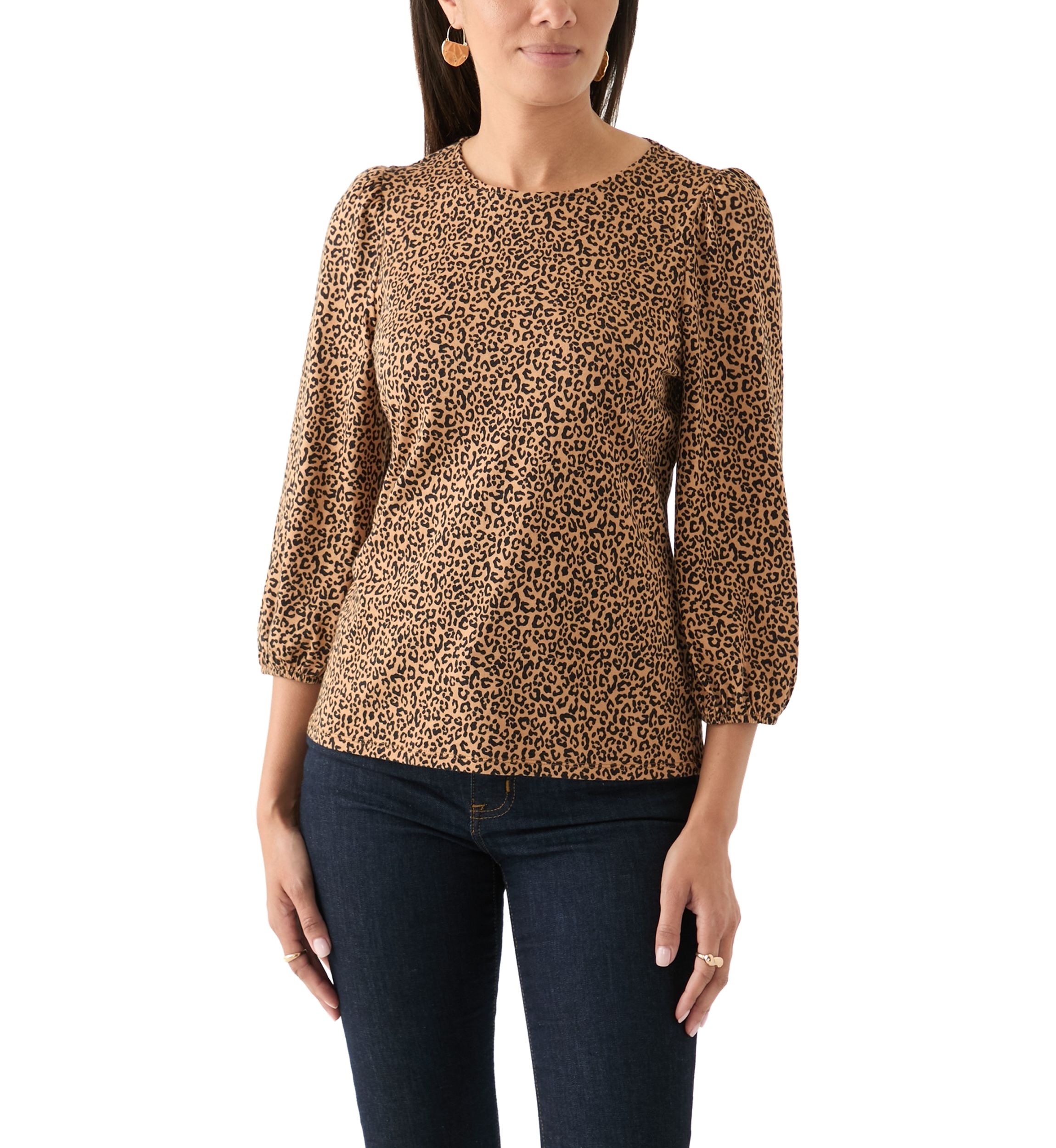 Womens 3/4 Puff Sleeve Printed Top