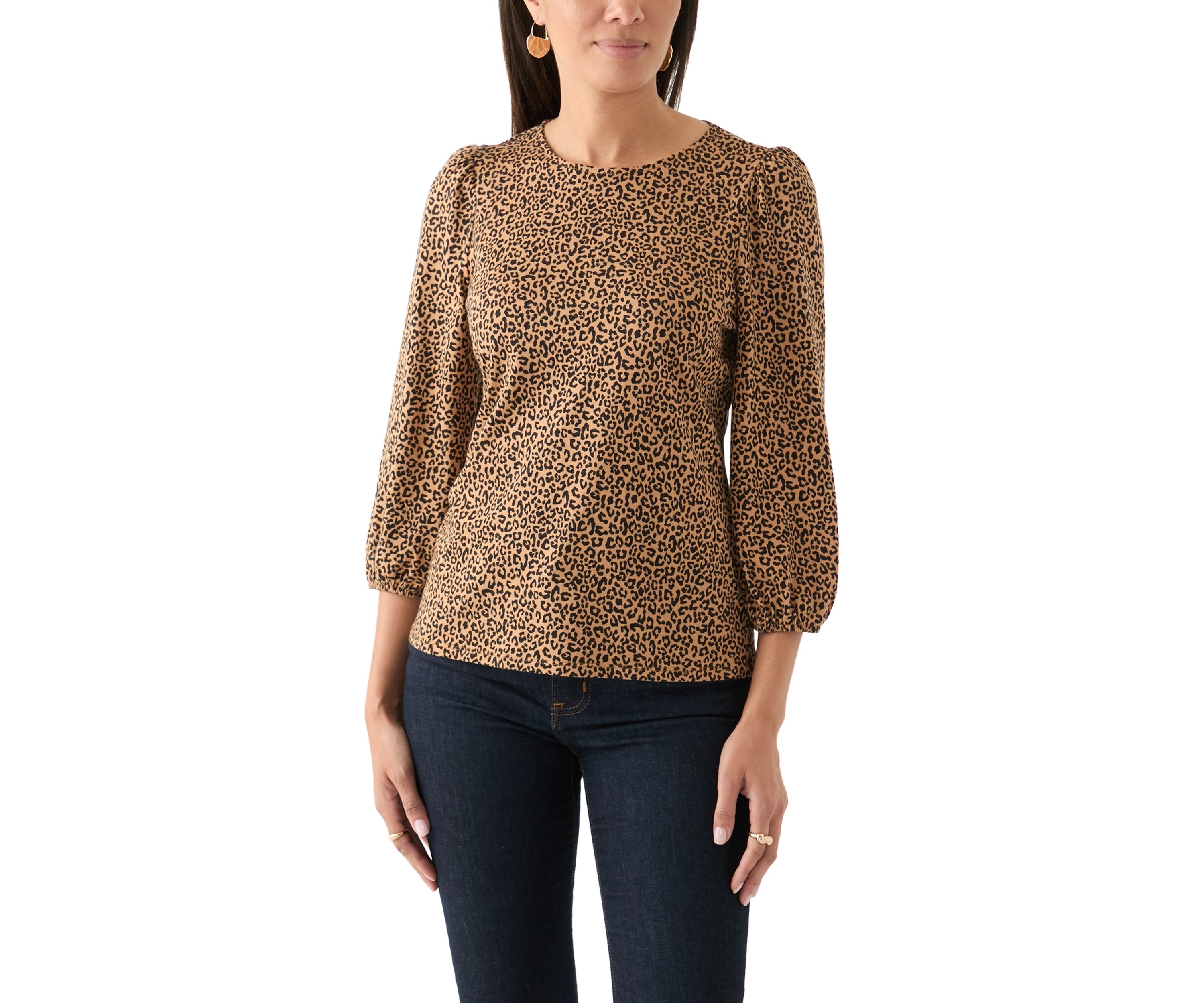 Womens 3/4 Puff Sleeve Printed Top