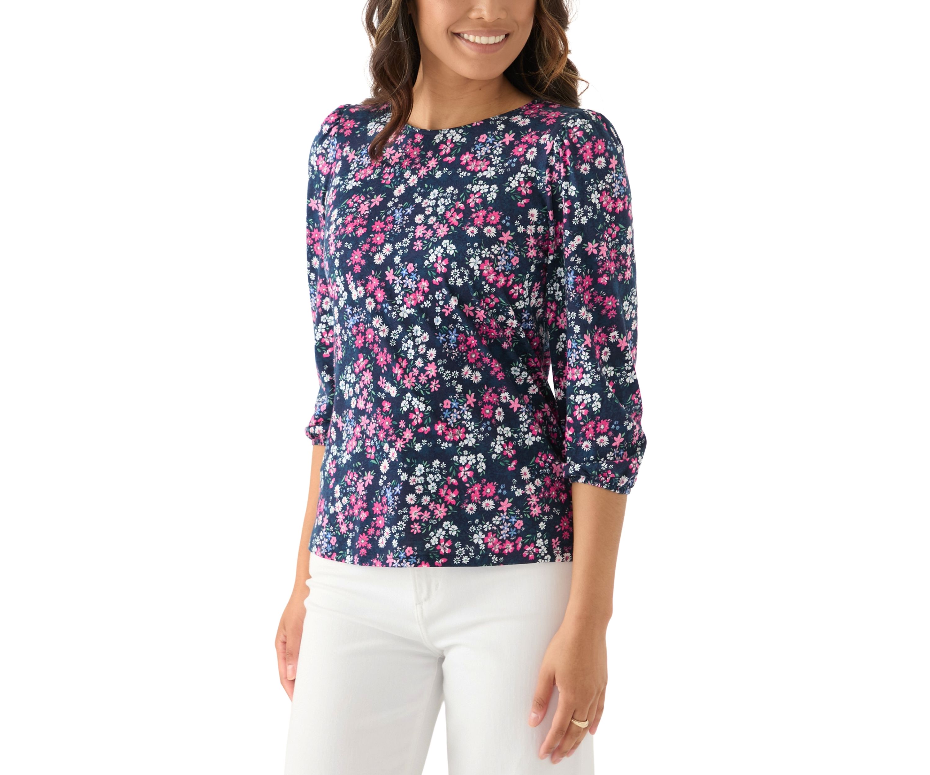 Womens 3/4 Puff Sleeve Printed Top