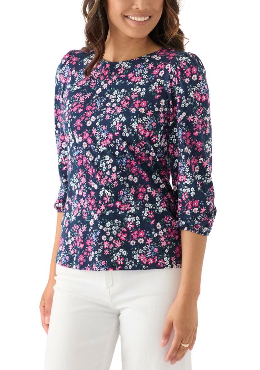 Womens 3/4 Puff Sleeve Printed Top