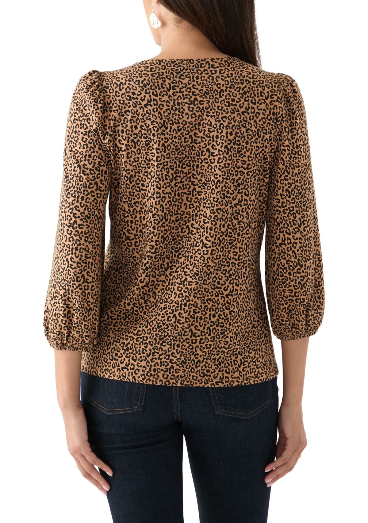 Womens 3/4 Puff Sleeve Printed Top