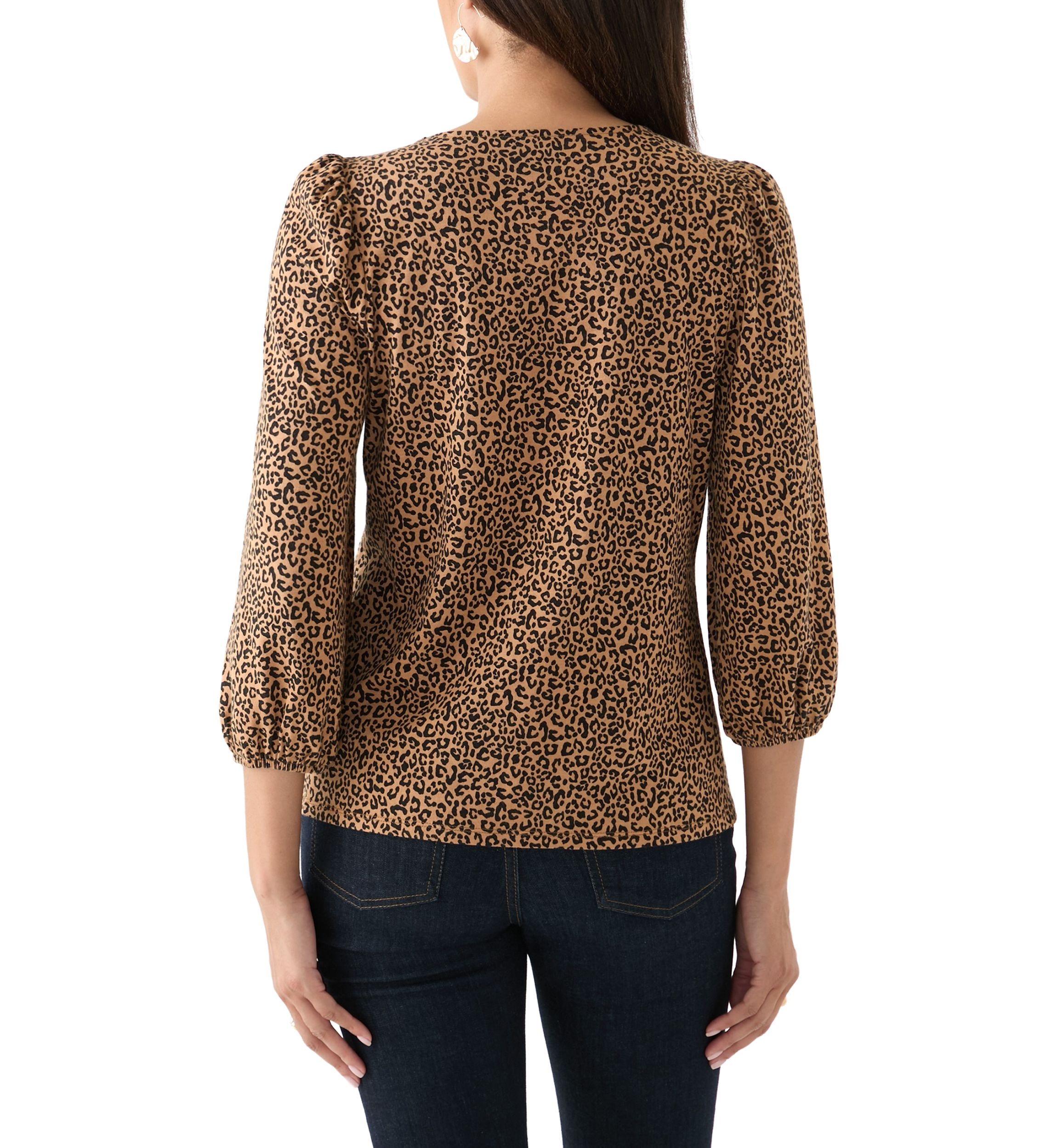 Womens 3/4 Puff Sleeve Printed Top