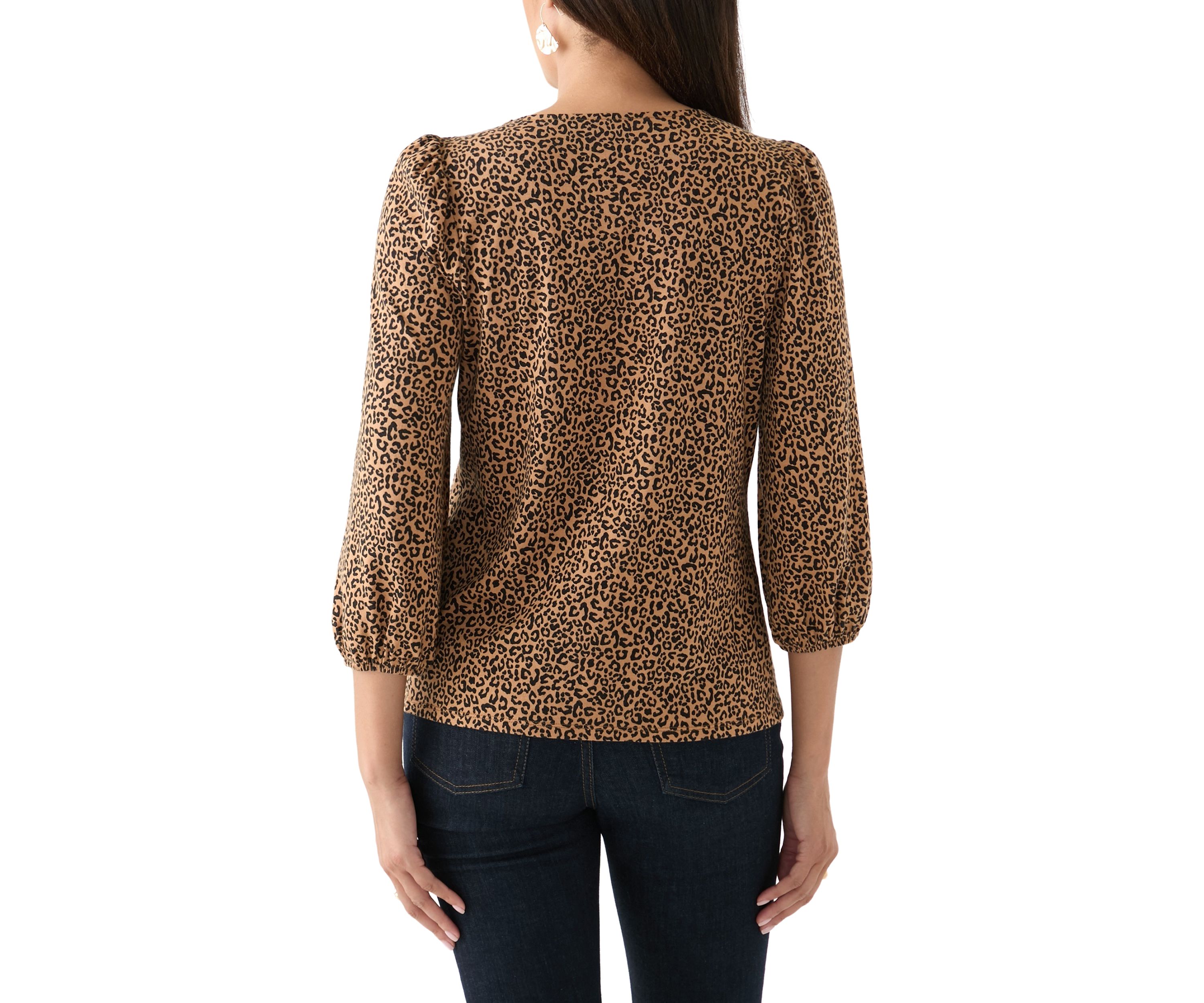 Womens 3/4 Puff Sleeve Printed Top