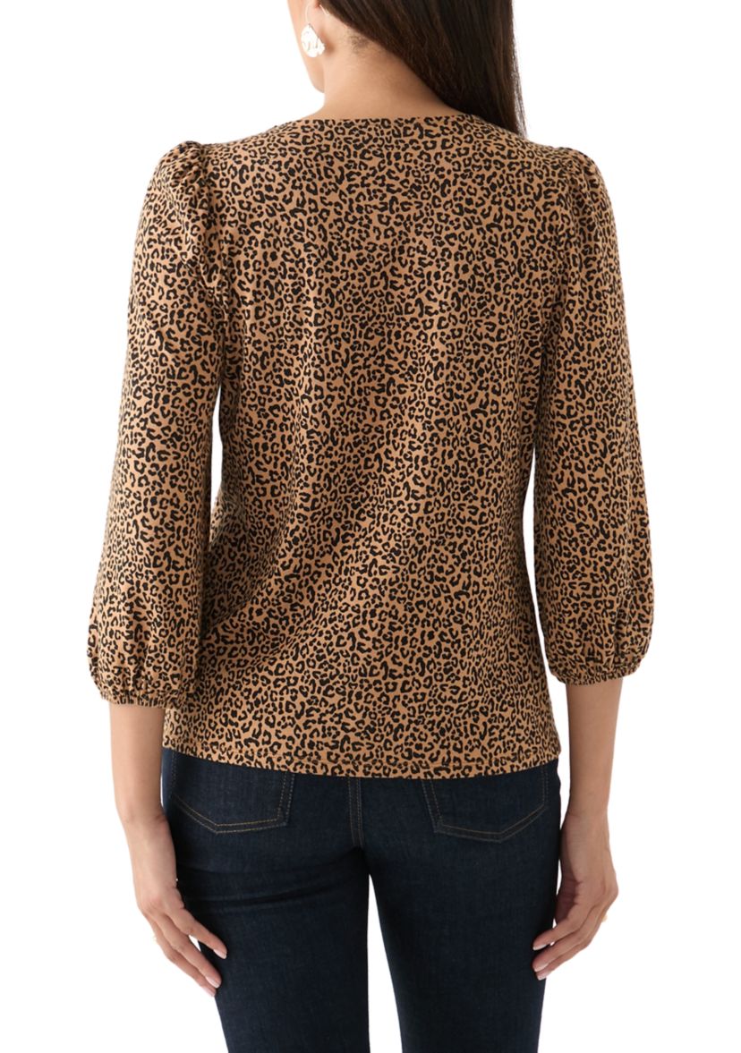 Womens 3/4 Puff Sleeve Printed Top