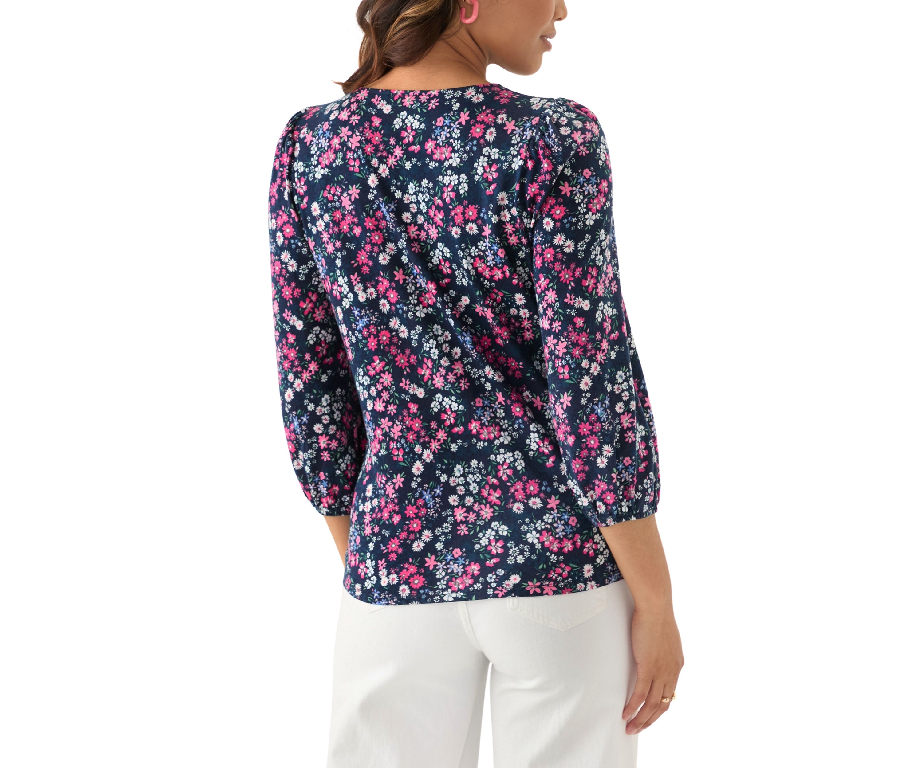 Womens 3/4 Puff Sleeve Printed Top