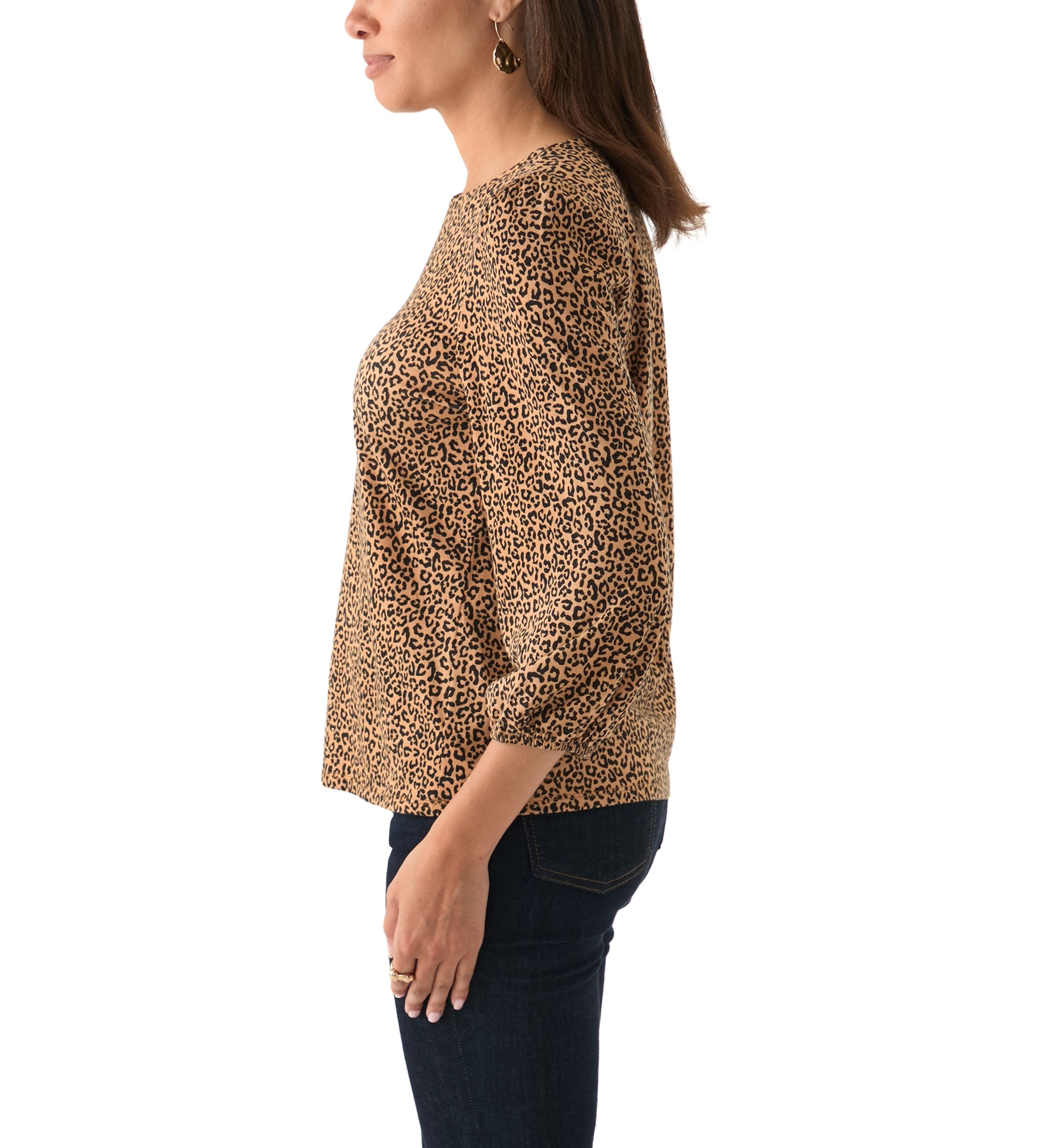 Womens 3/4 Puff Sleeve Printed Top