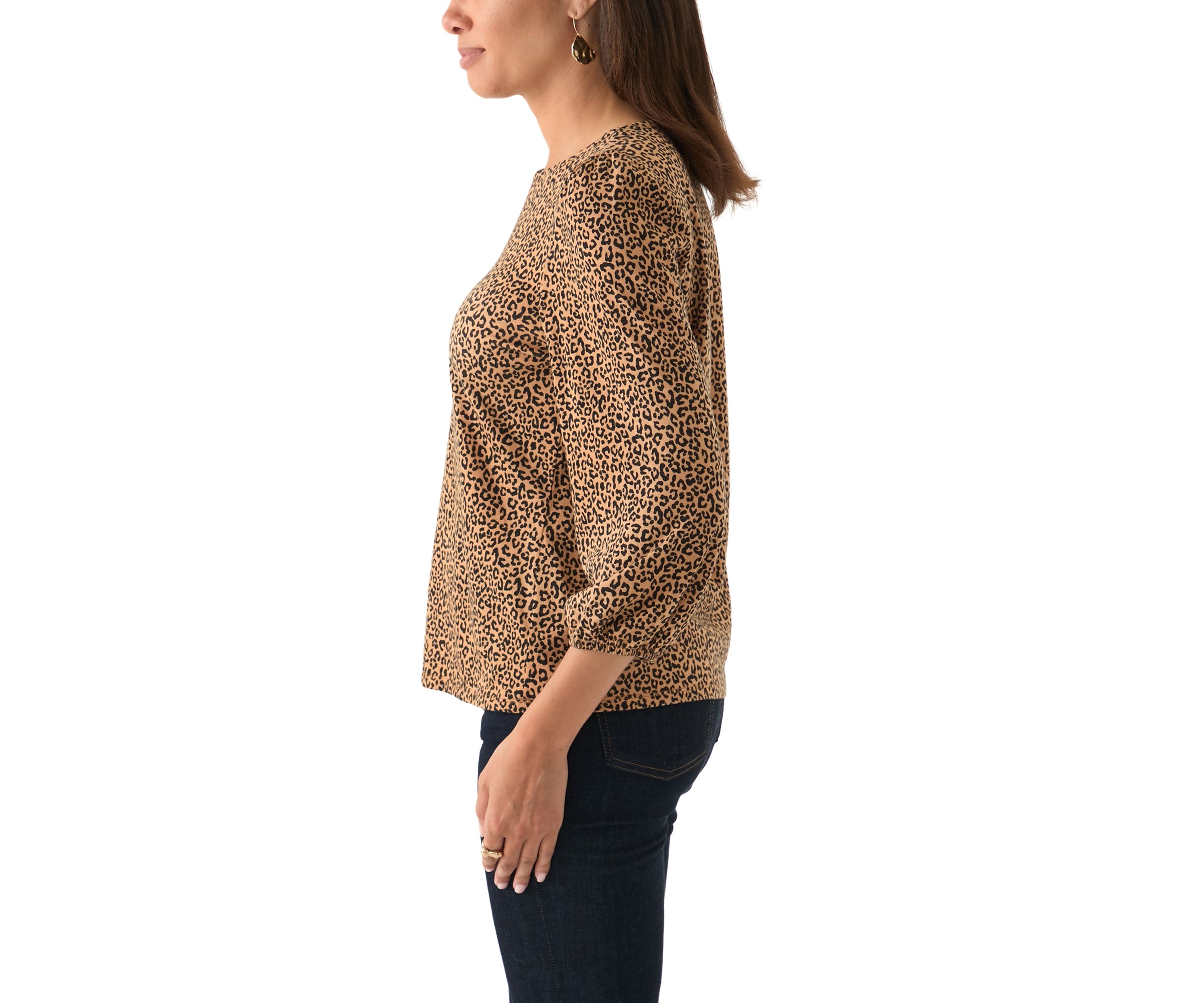 Womens 3/4 Puff Sleeve Printed Top