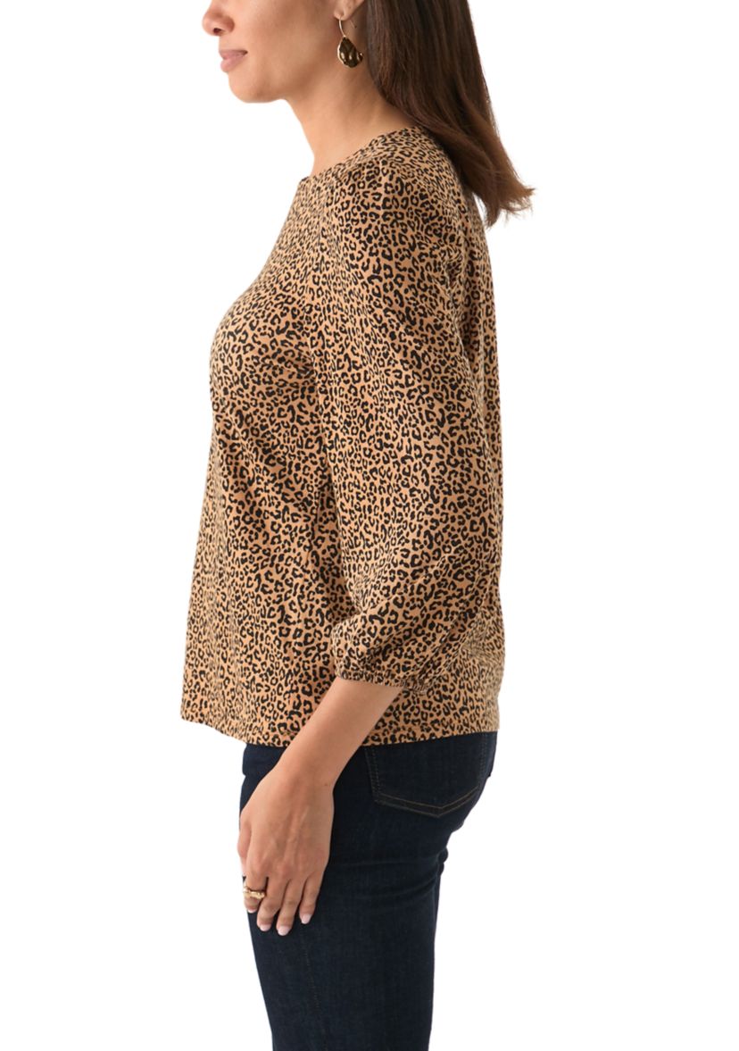 Womens 3/4 Puff Sleeve Printed Top