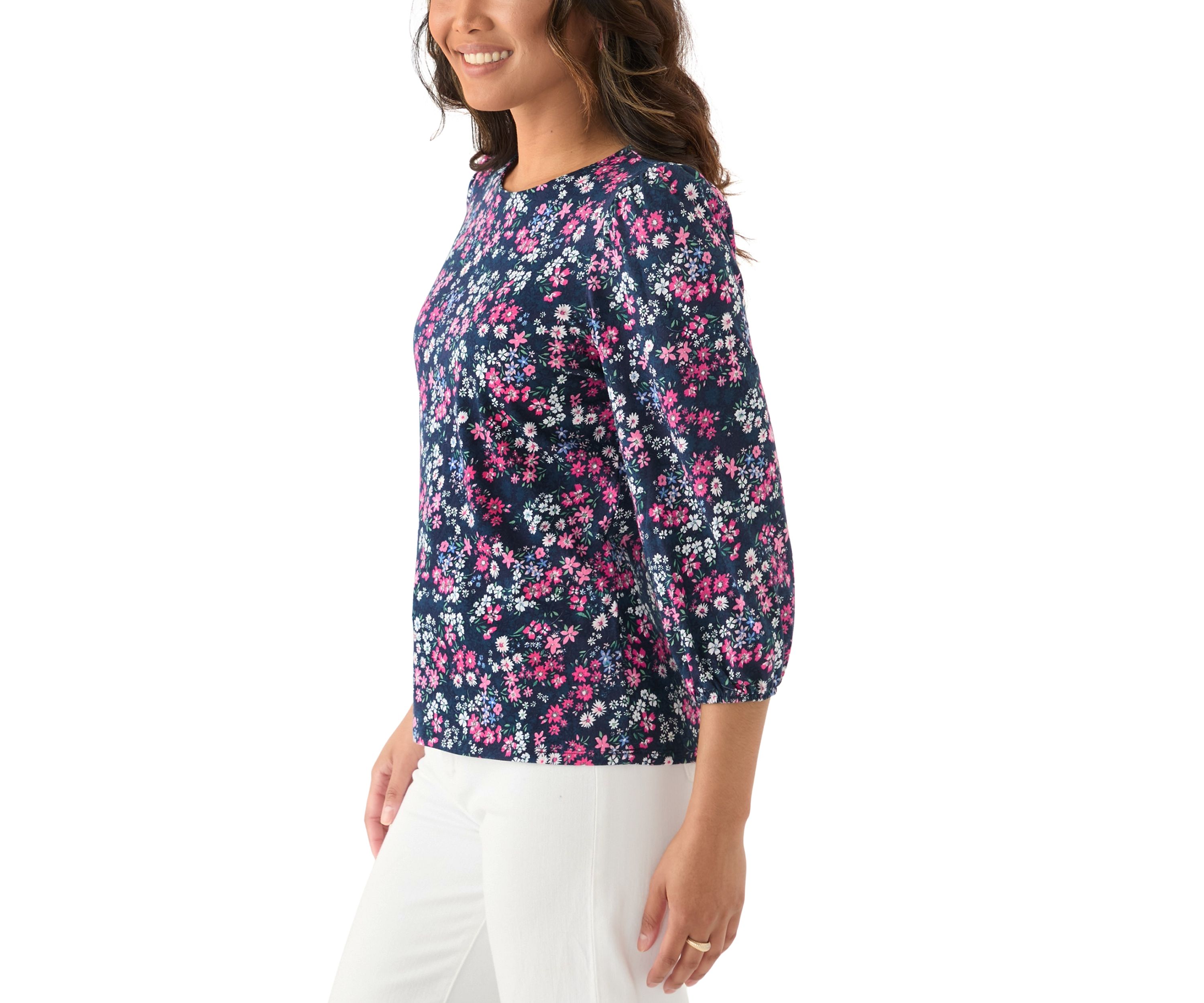 Womens 3/4 Puff Sleeve Printed Top